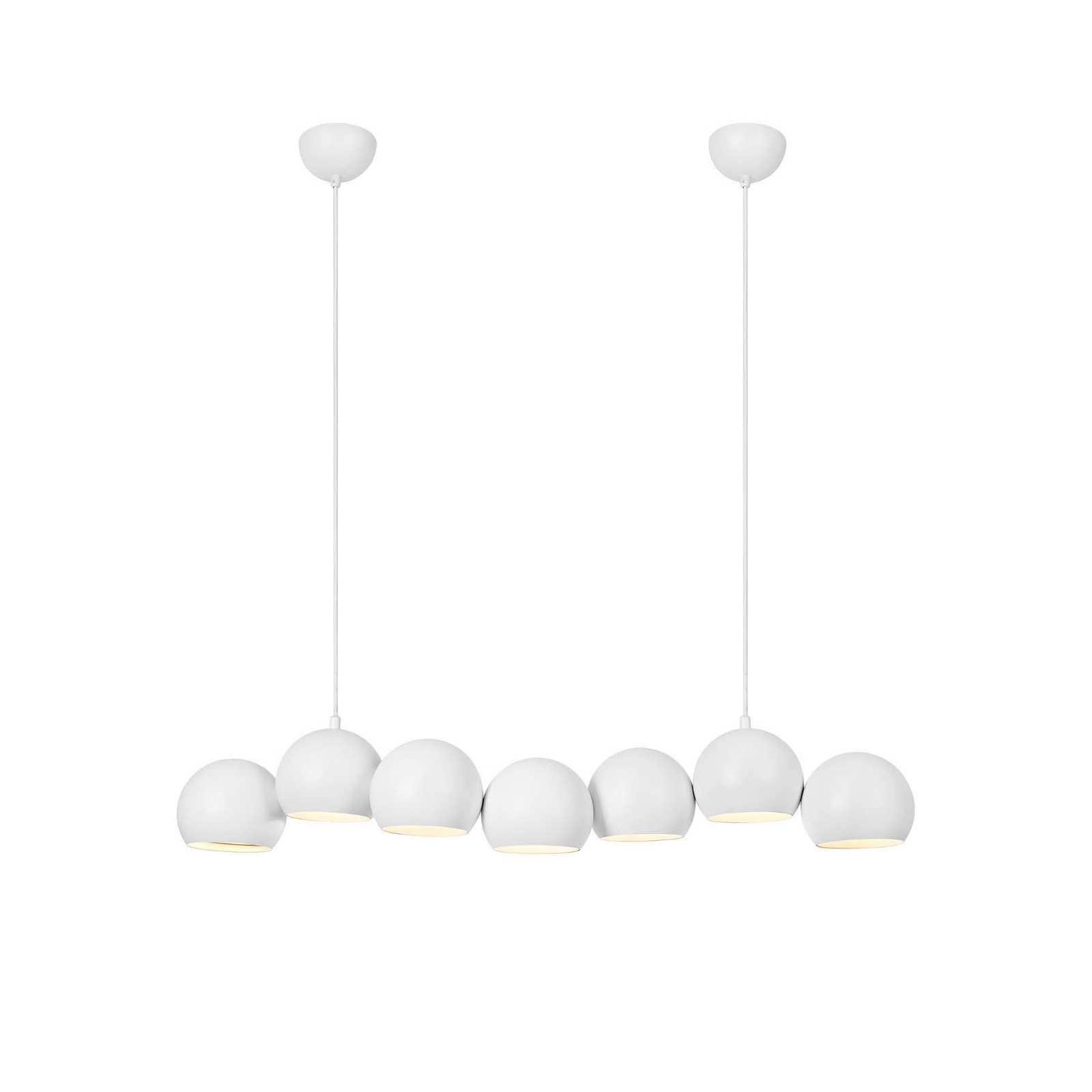 Candeeiro suspenso Cupolo, branco, ferro, comprimento 101 cm, 7 lâmpadas