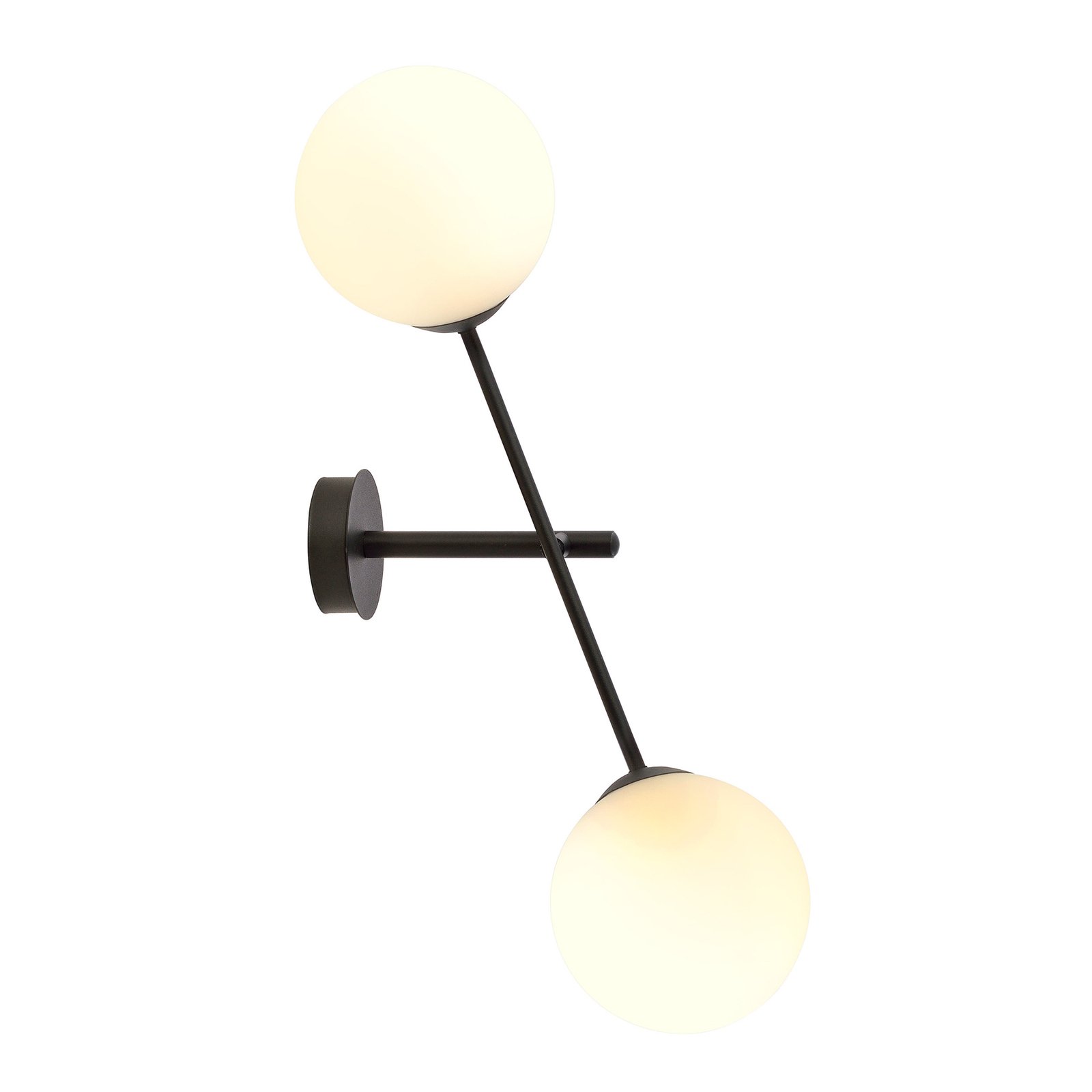 Linear wall lamp, black/opal, two-bulb