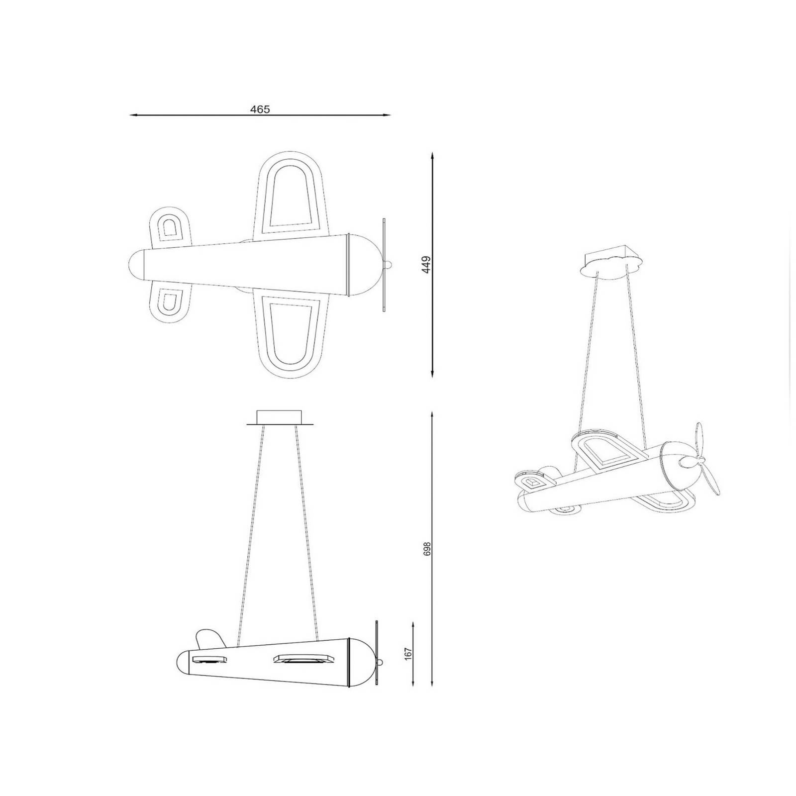 Lampa wisząca LED do pokoju dziecięcego Fokker, żółta, długość 46 cm, metal