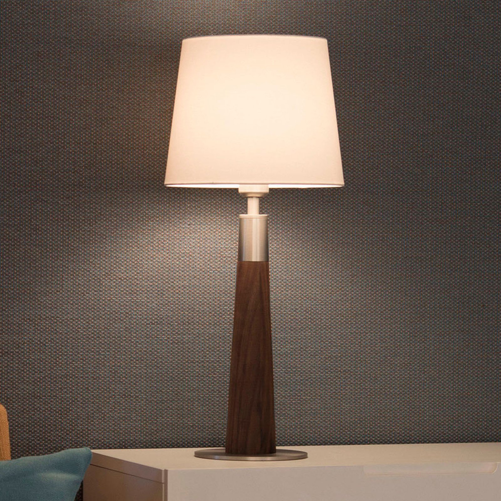 HerzBlut Conico table lamp white, walnut, 44 cm