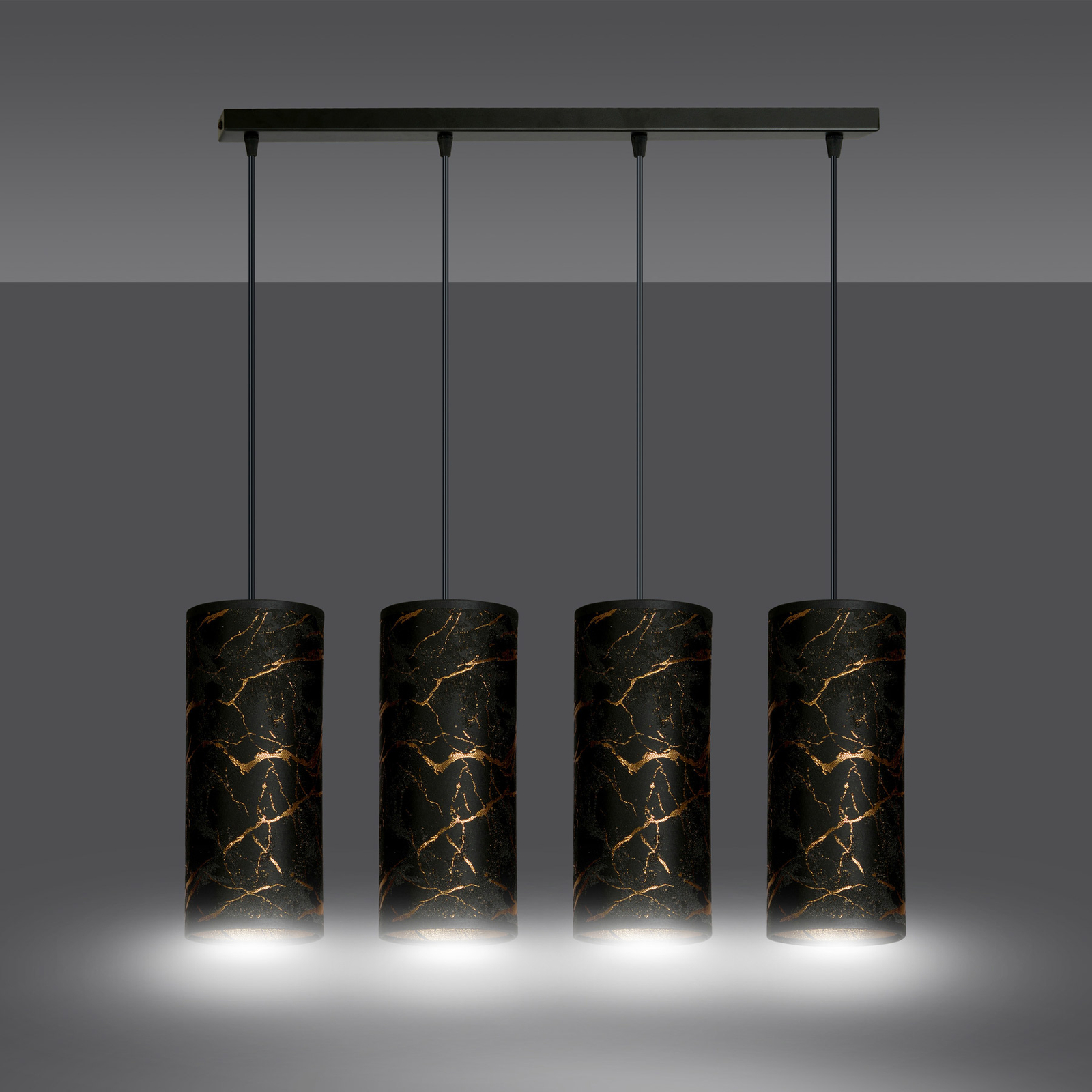 Colgante Joni, 4 luces alargado, negro-jaspeado