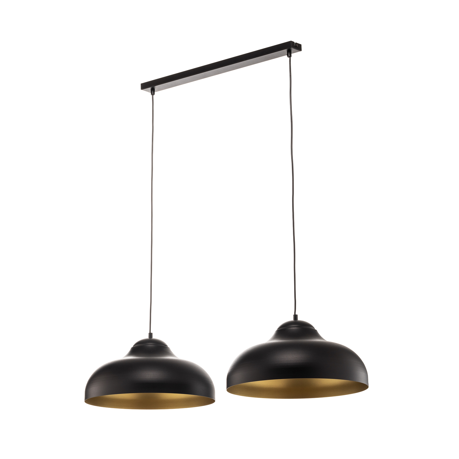 Basca hanging, black outside, gold inside 2-bulb
