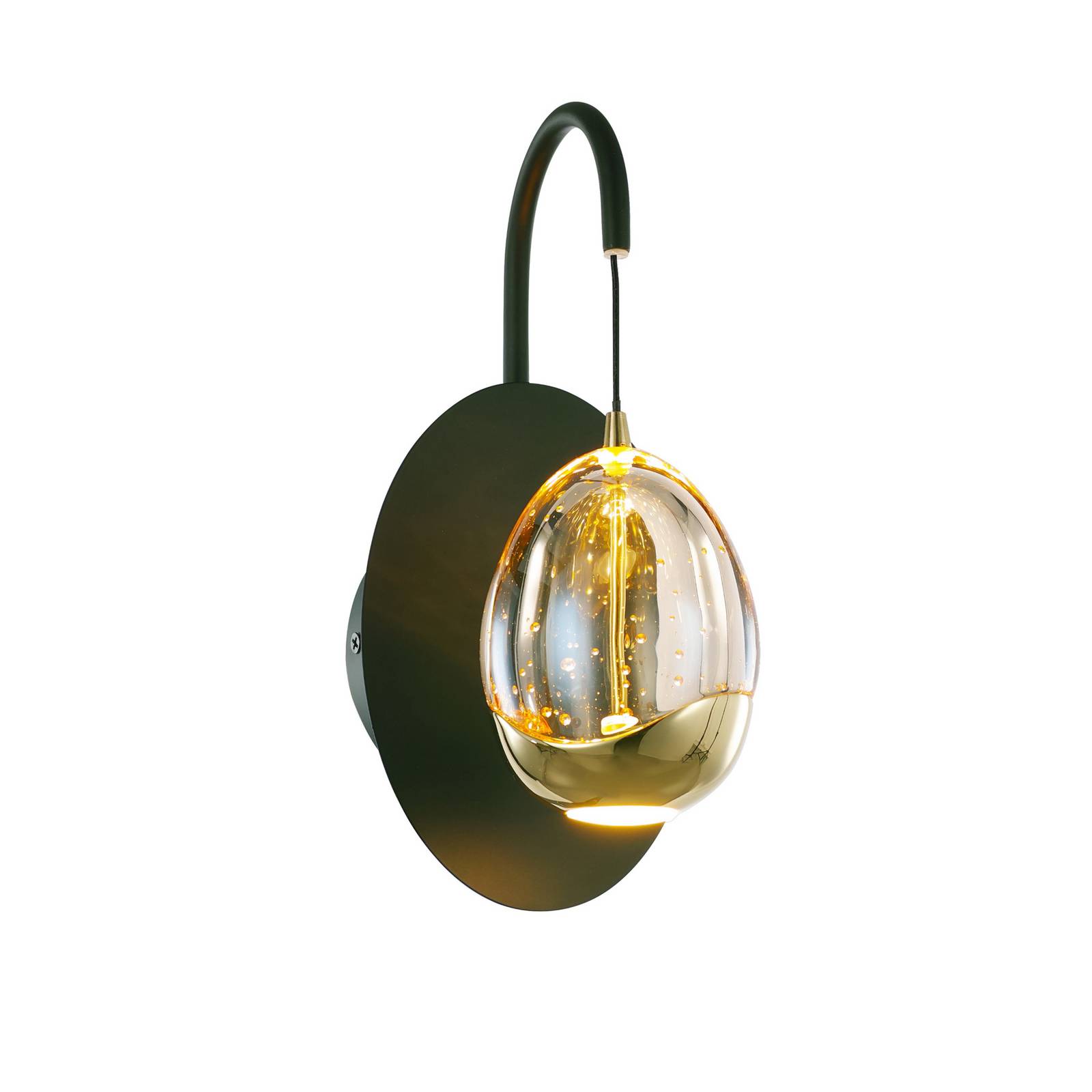 HighLight Applique murale Golden Egg, noir/ambre, hauteur 28 cm, métal/verre