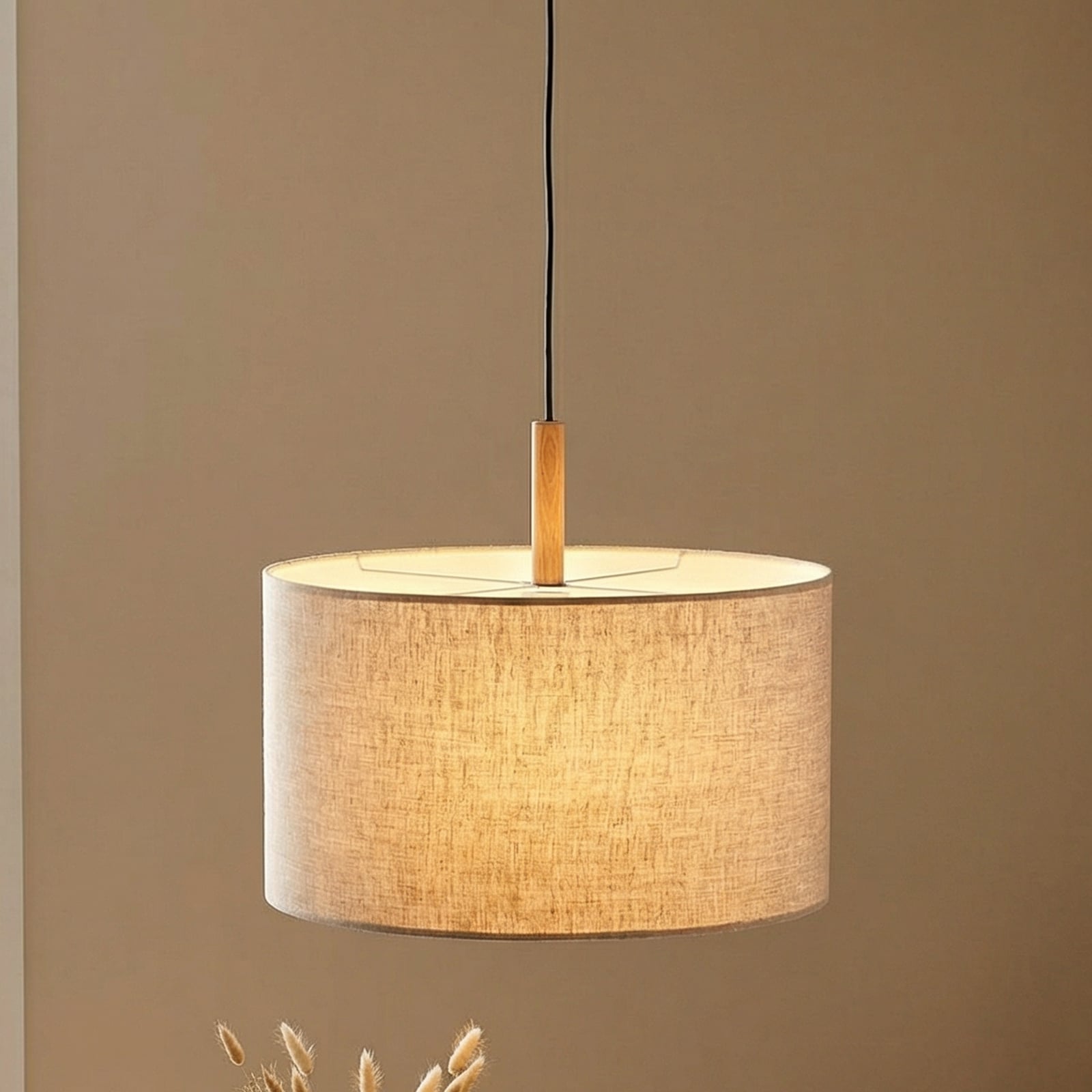 Závesné svietidlo Deva Nature, 1-plameňové, textilný tienidlo