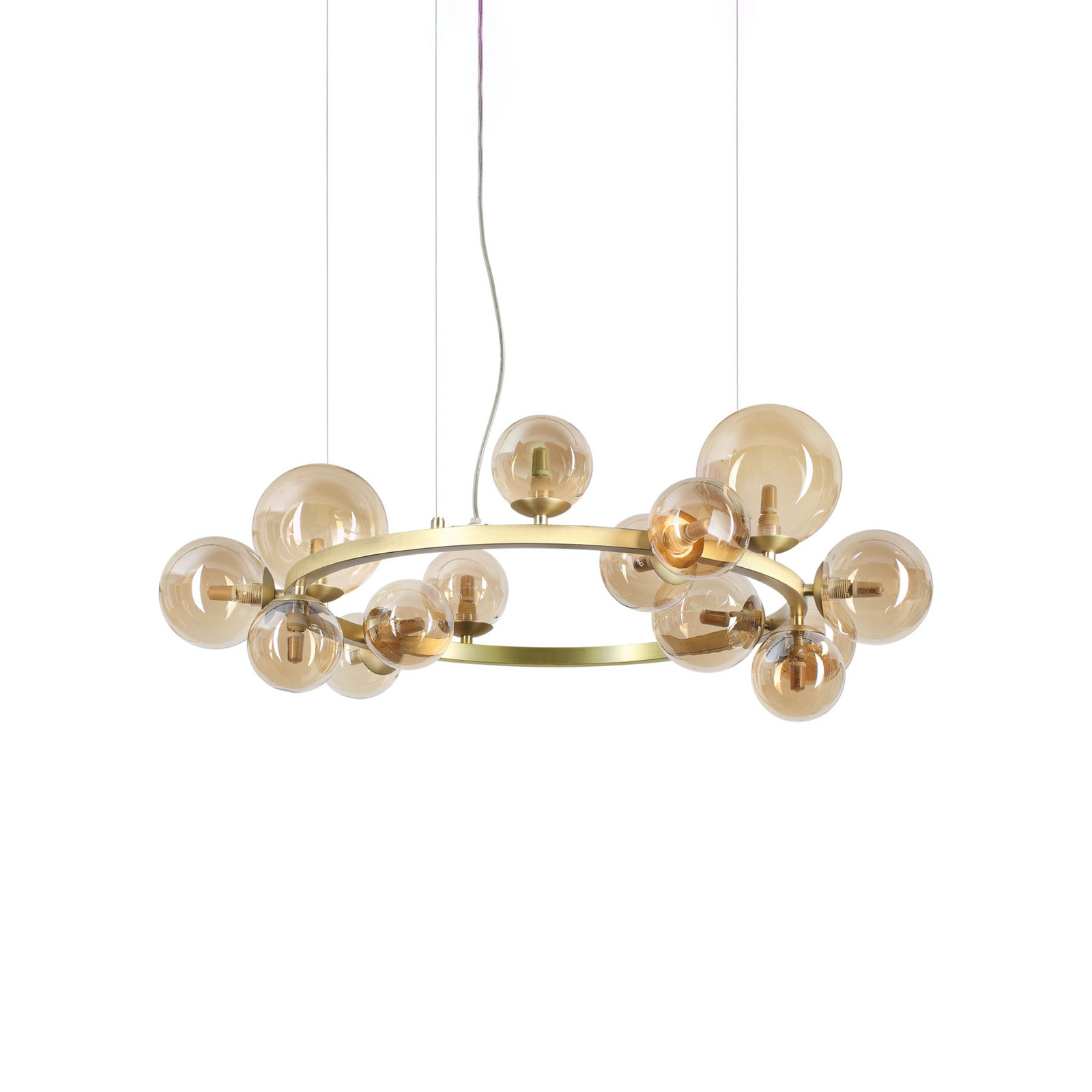 Lampă suspendată IDEAL LUX Perlage alamă/chihlimbar 14 becuri Ø 85 - Camera de zi / sufragerie - alamă chihlimbar - Metal