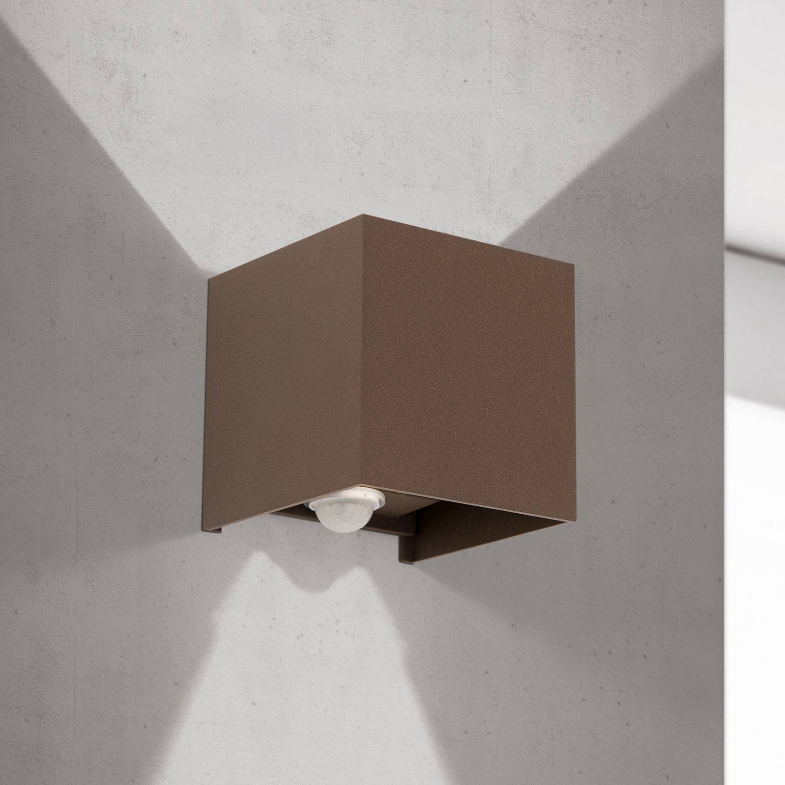 LED-Außenwandleuchte Cube-S, corten, Metall, Sensor günstig online kaufen