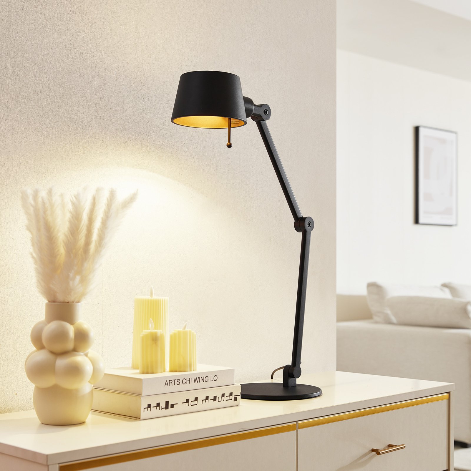 Lucande Silka bordslampa, justerbar, svart