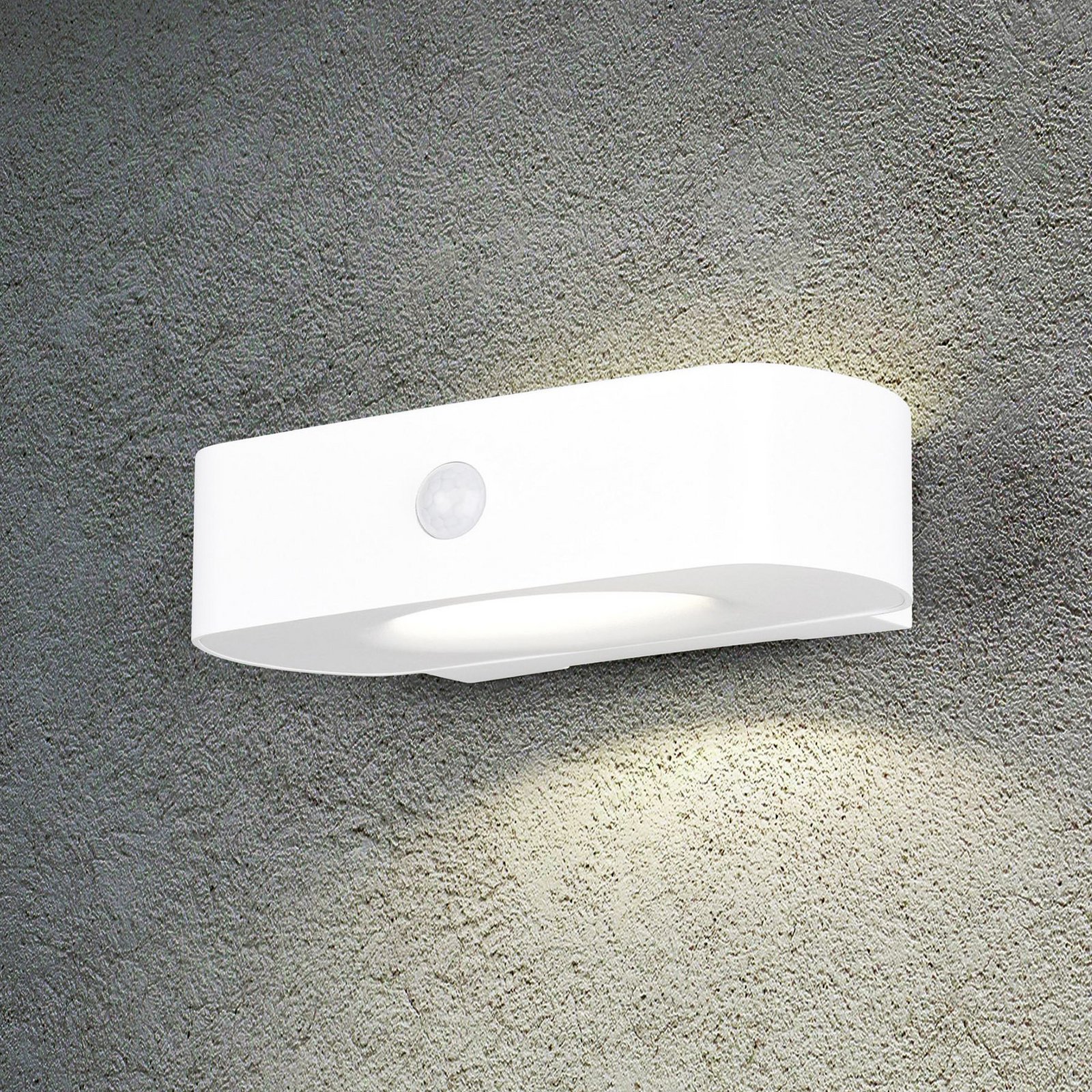 Candeeiro de parede solar Bilbao, branco, altura 6 cm, sensor, up/down