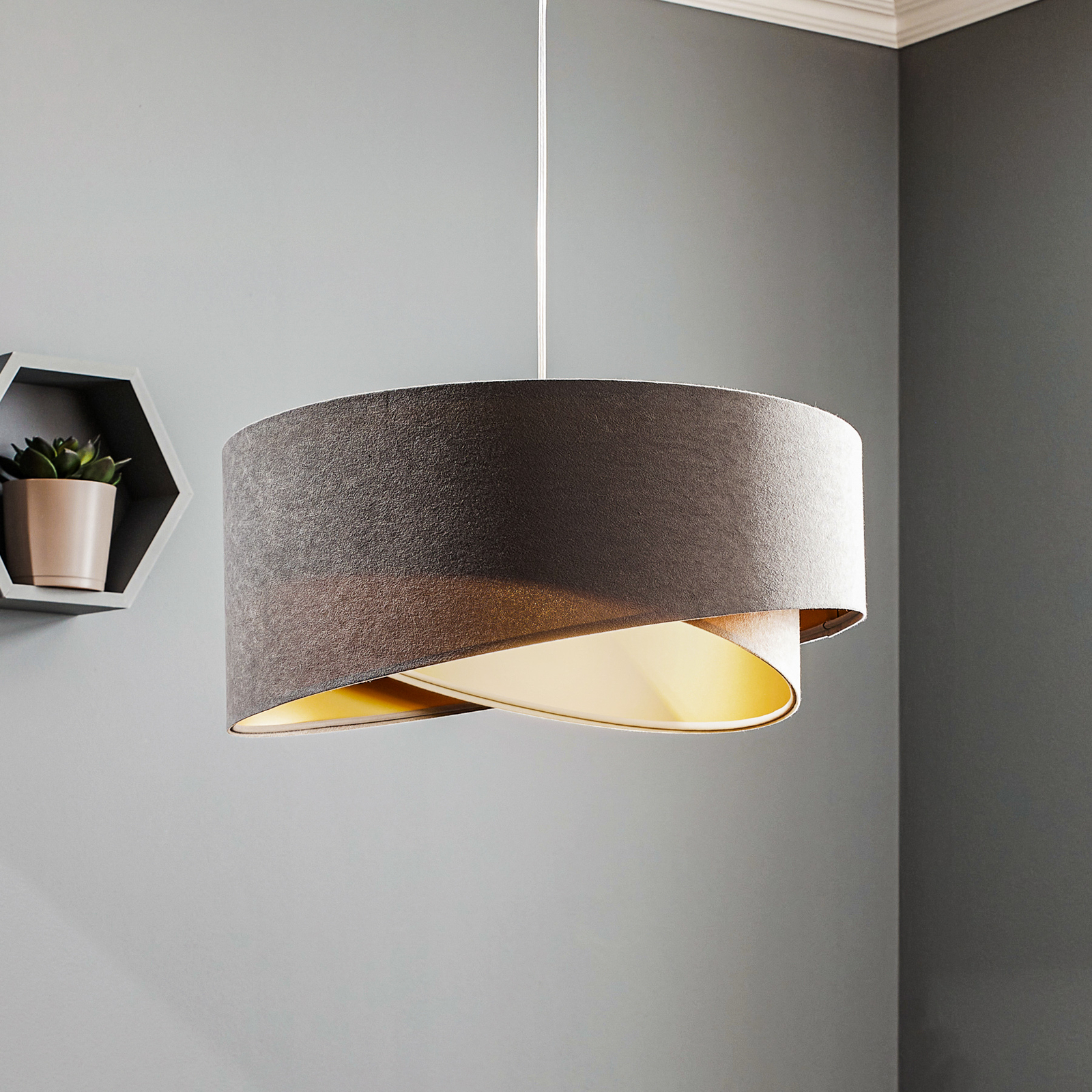 Suspension Vivien, tricolore, gris, beige, doré