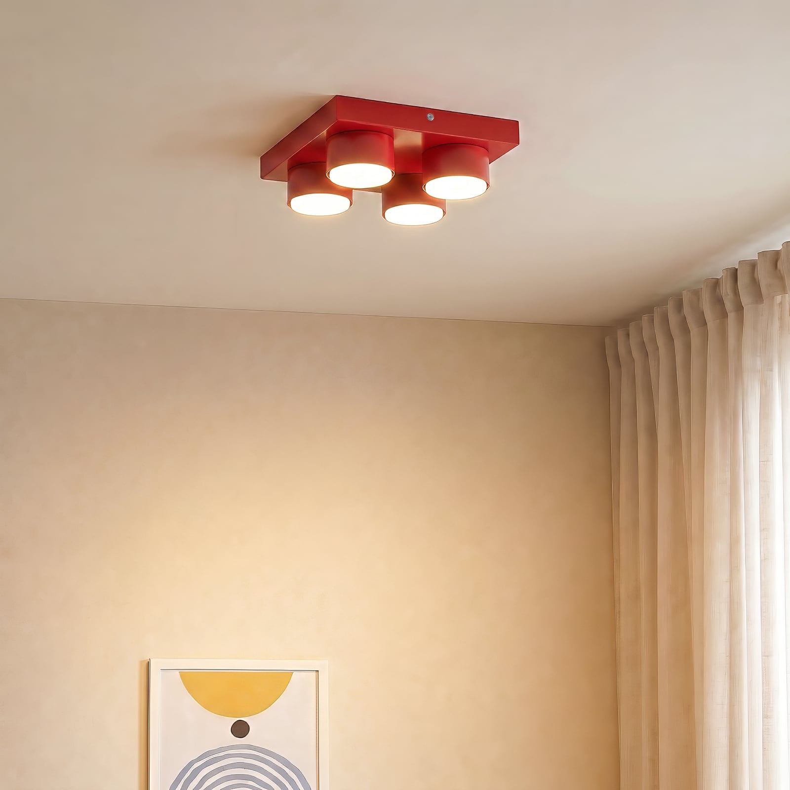 Lampa sufitowa Brix, czerwona, długość 23 cm, 4-punktowa, GX53