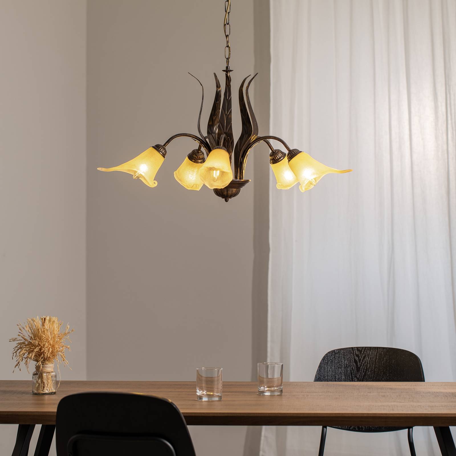 Hängeleuchte Alga, 5-flammig, Eisen, Glas, Florentiner günstig online kaufen