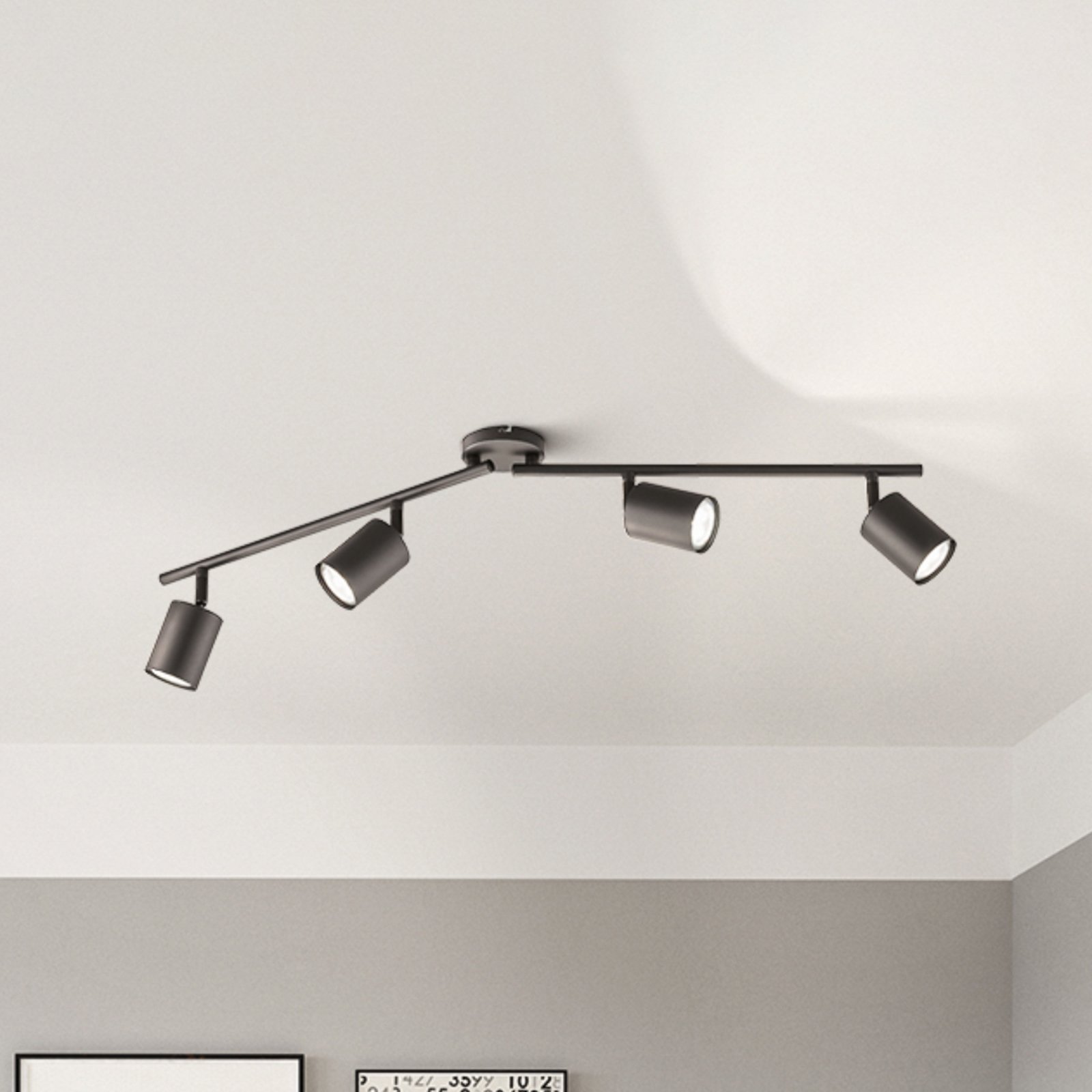 LED прожектор за таван Vano, черен, четири пламъка