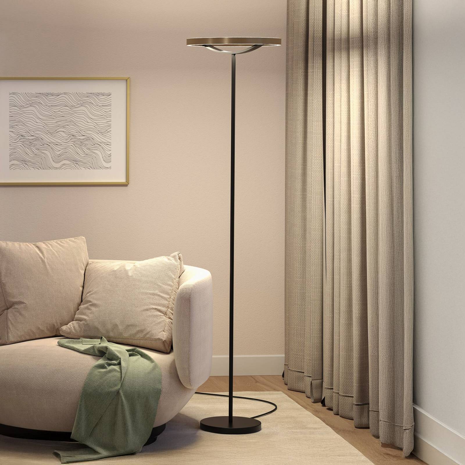 Paulmann LED-gulvlampe Melira, svart/gull, høyde 157 cm