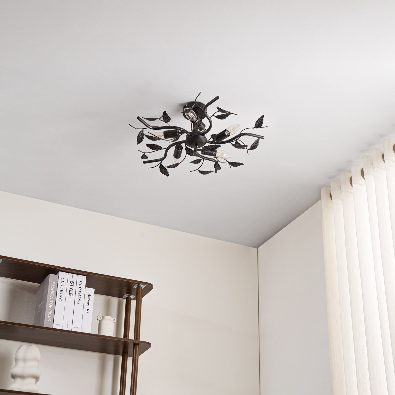 Lindby taklampa Yos, 5 lampor, 58 cm, svart-guld, E14