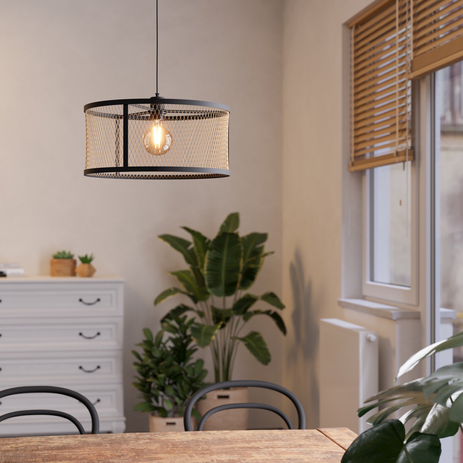 Lámpara colgante Dellow, Ø 45 cm, negro/latón, acero