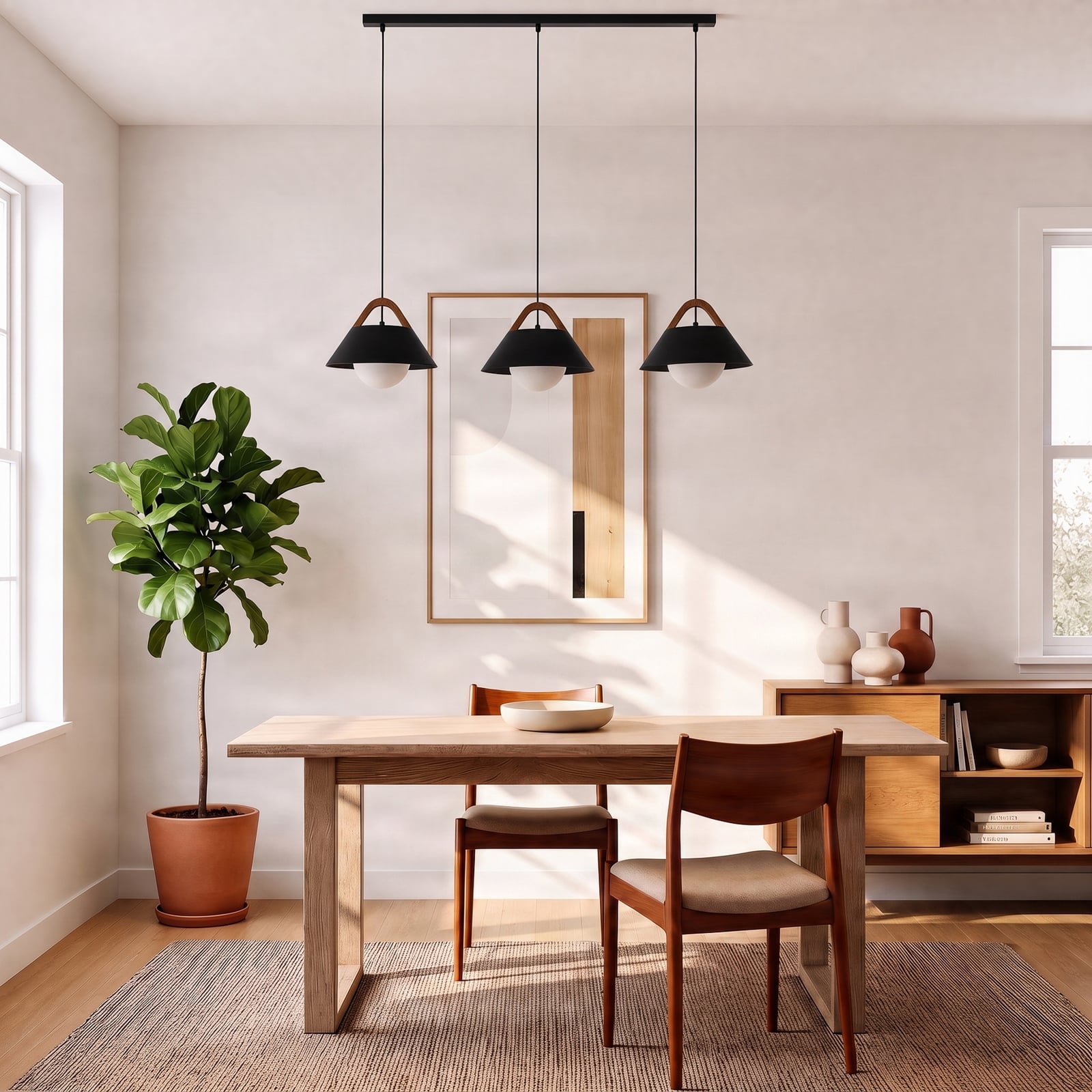 Hanglamp Funda, zwart, lengte 110 cm, 3-lamps, metaal/glas Hanglamp Funda, zwart, lengte 110 cm, 3-lamps, metaal/glas