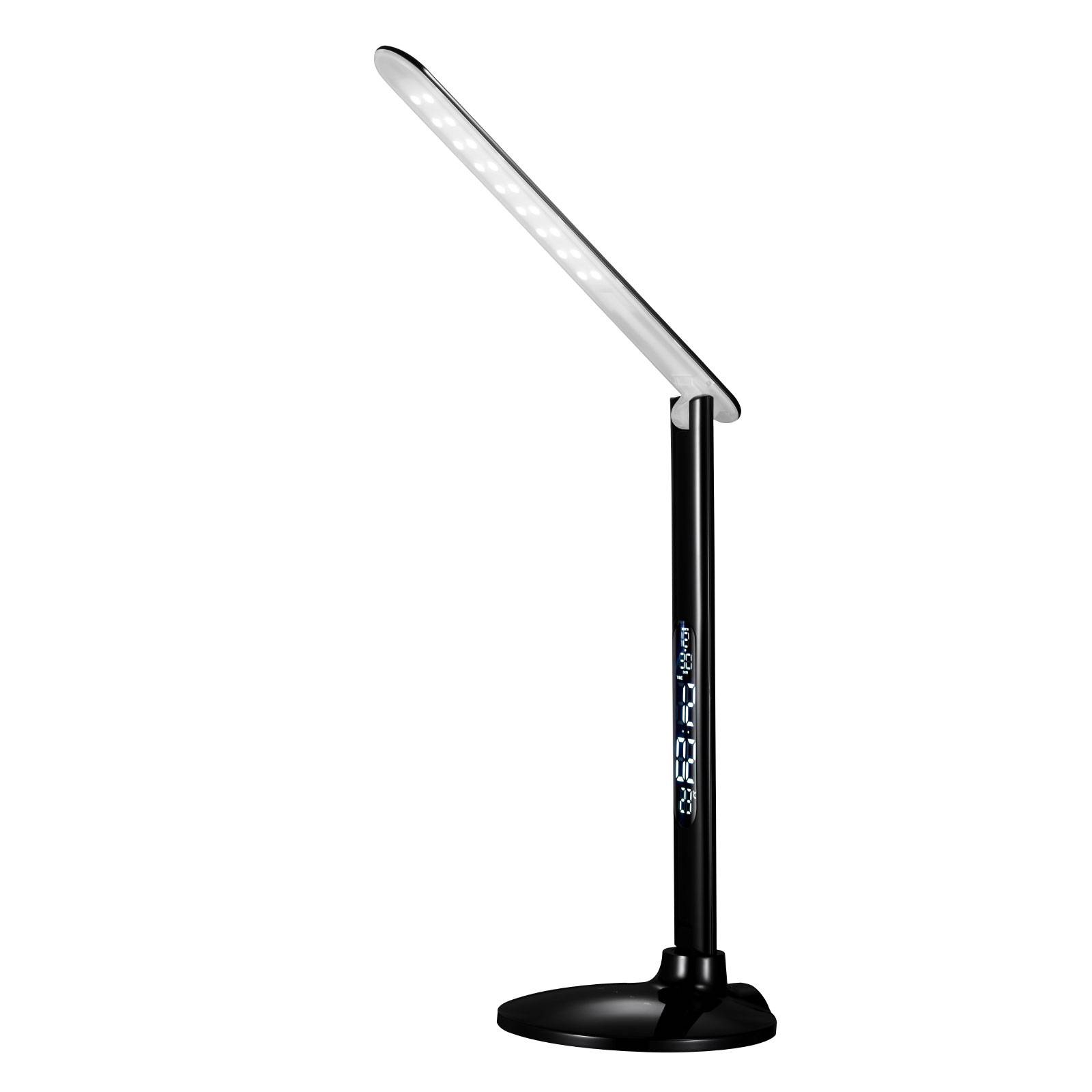 Aluminor LED stolní lampa Success s hodinami, černá