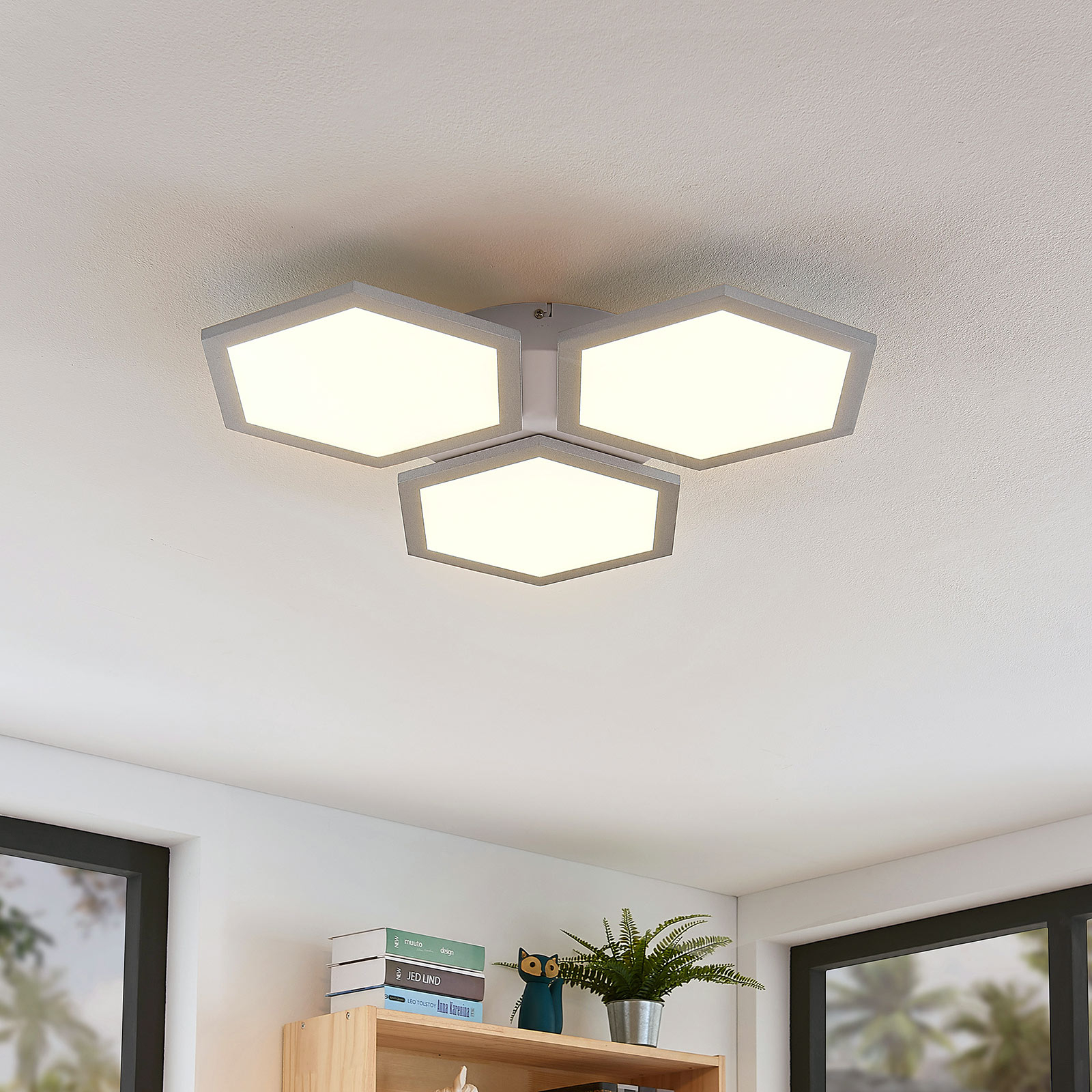 Lucande Leas LED ceiling light, dimmable, CCT, 3-bulb, for Kitchen, plastic, aluminium, 30.6 W, energy efficiency: A+, H: 5 cm