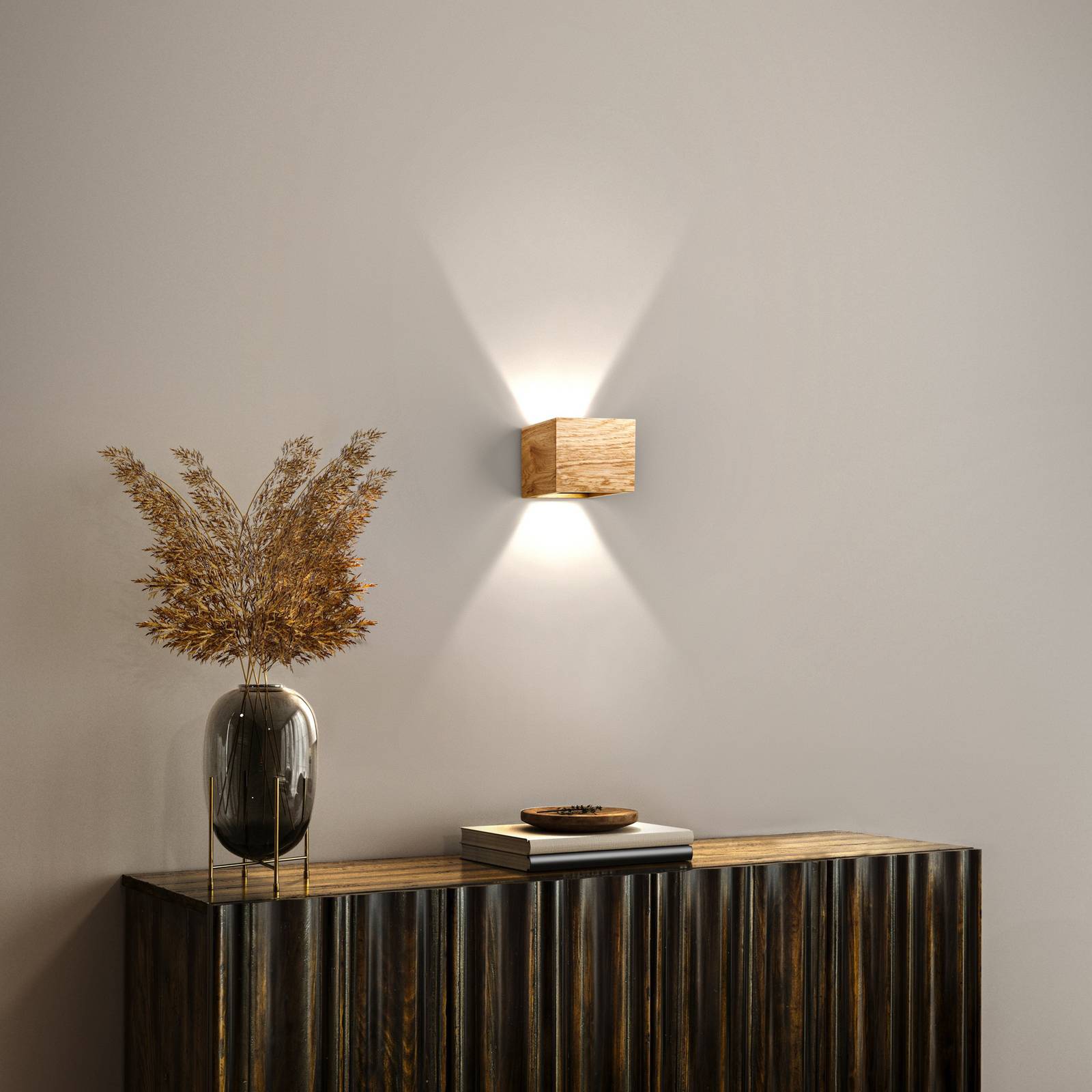 LED-Wandlampe Shine-Wood, Breite 13 cm, Eiche/schwarz, Holz günstig online kaufen