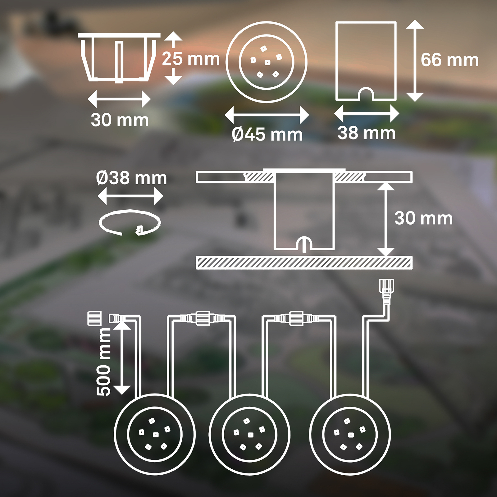 Innfelt LED spot 3917032 IP67 12 V 3x forlengelse Ø 4,5 cm potte