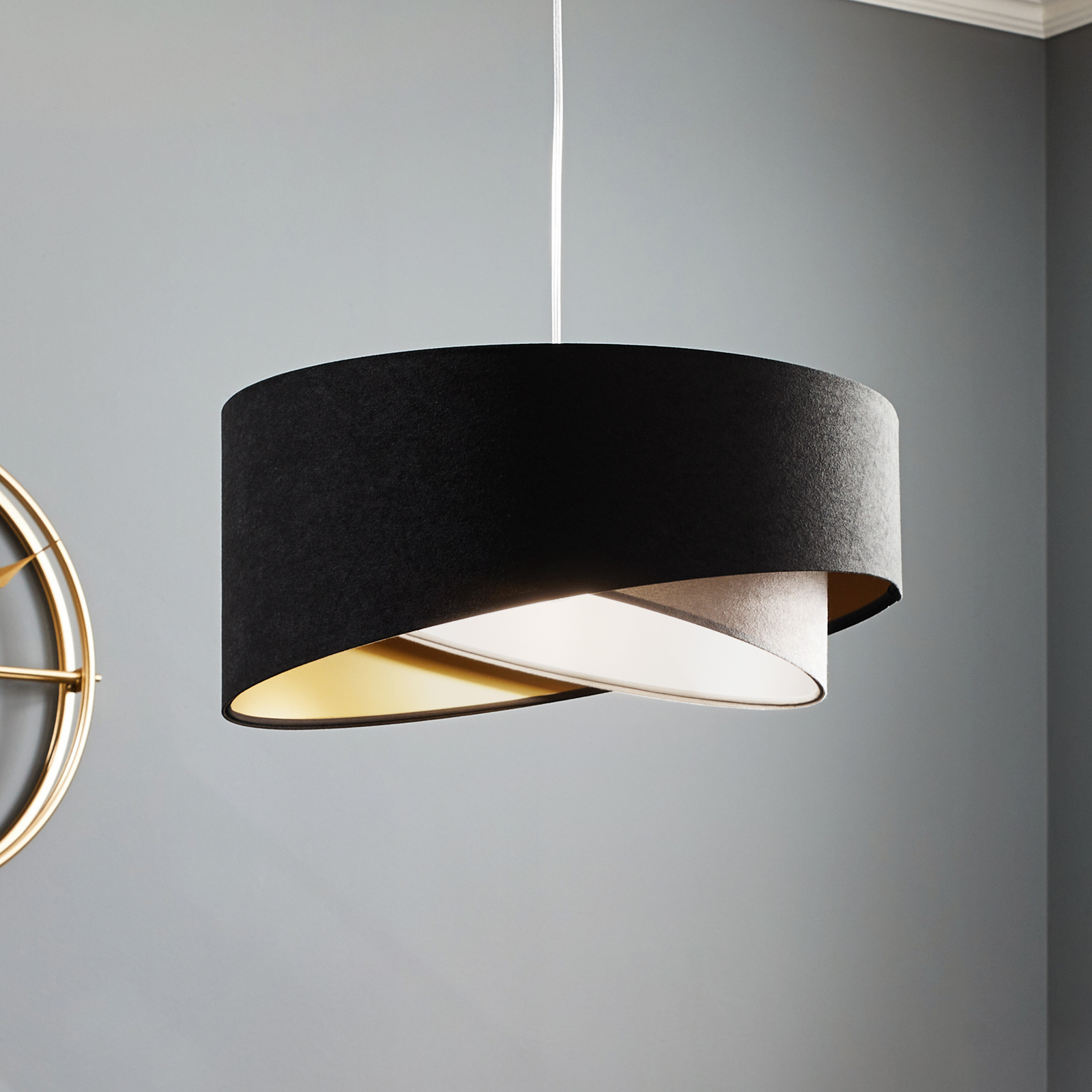 Suspension Vivien velours noir/gris/argenté/doré