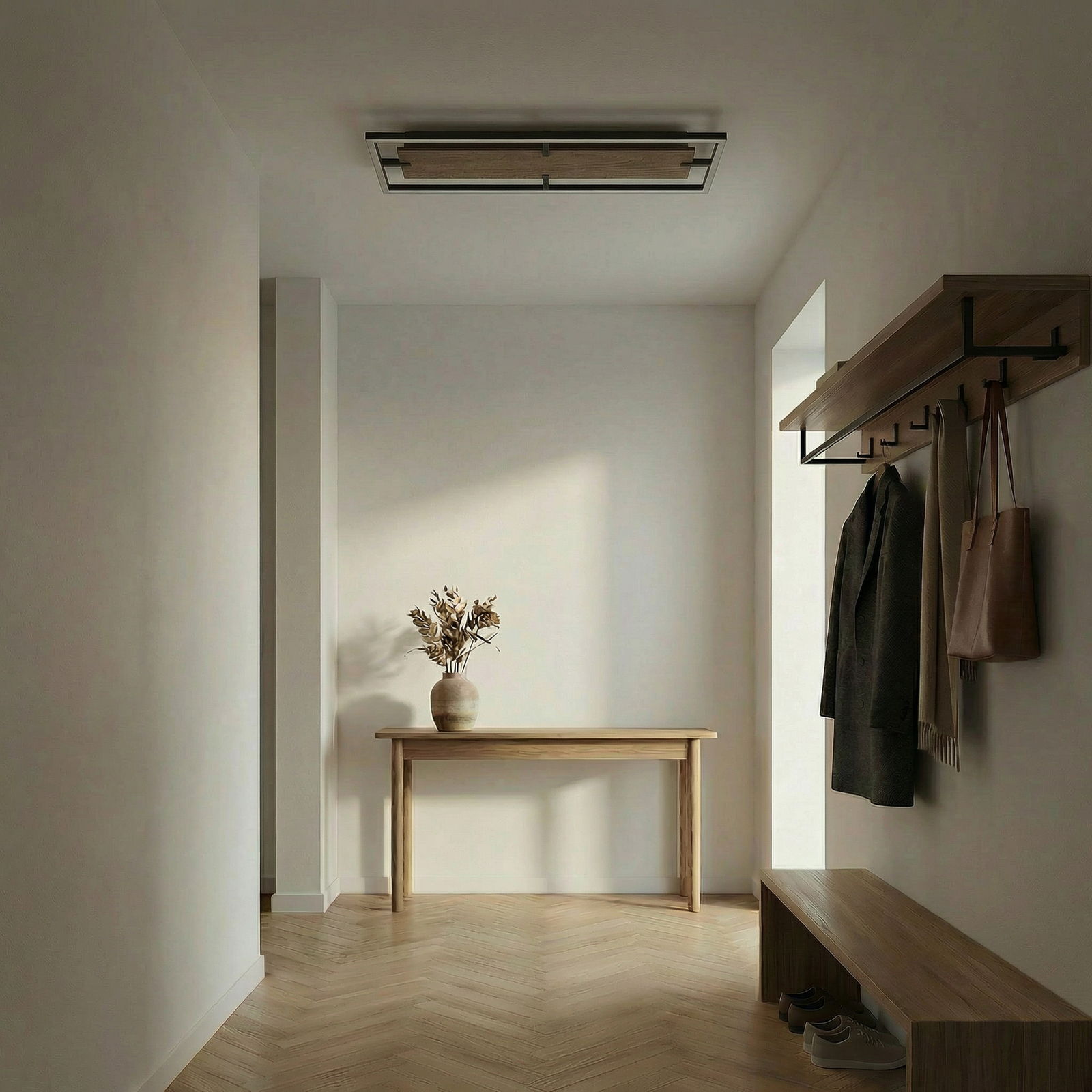 Lucande LED plafondlamp Vectra, 100 x 30 cm, hout, dimbaar