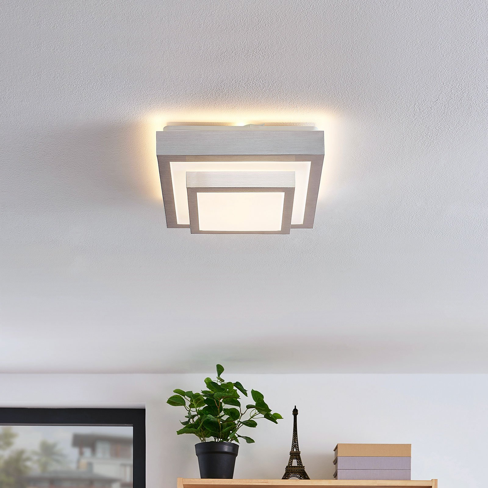 Mirco Square LED Lámpara de Techo L27 Alu/White - Lindby