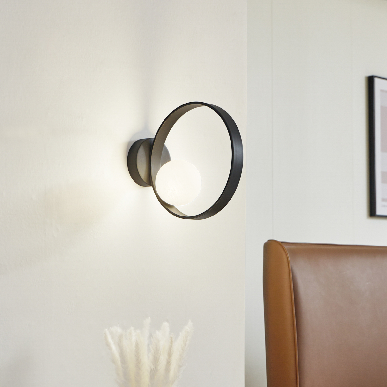 "Lucande" LED sieninis šviestuvas "Luneo", juoda/opal, stiklas, 30 cm