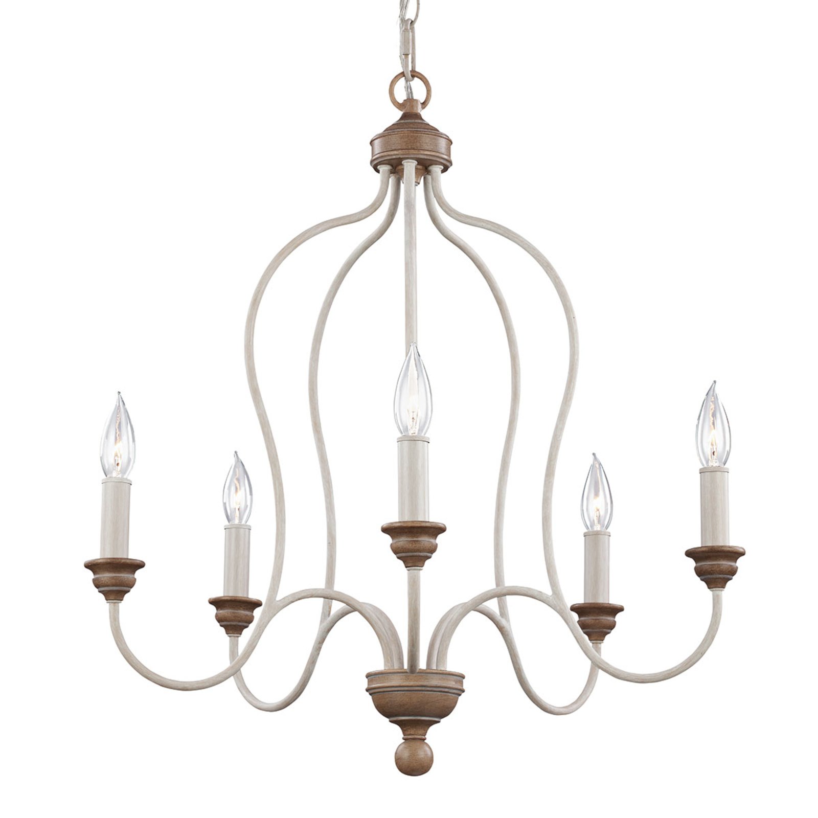 Five-bulb chandelier Hartsville in chalk white