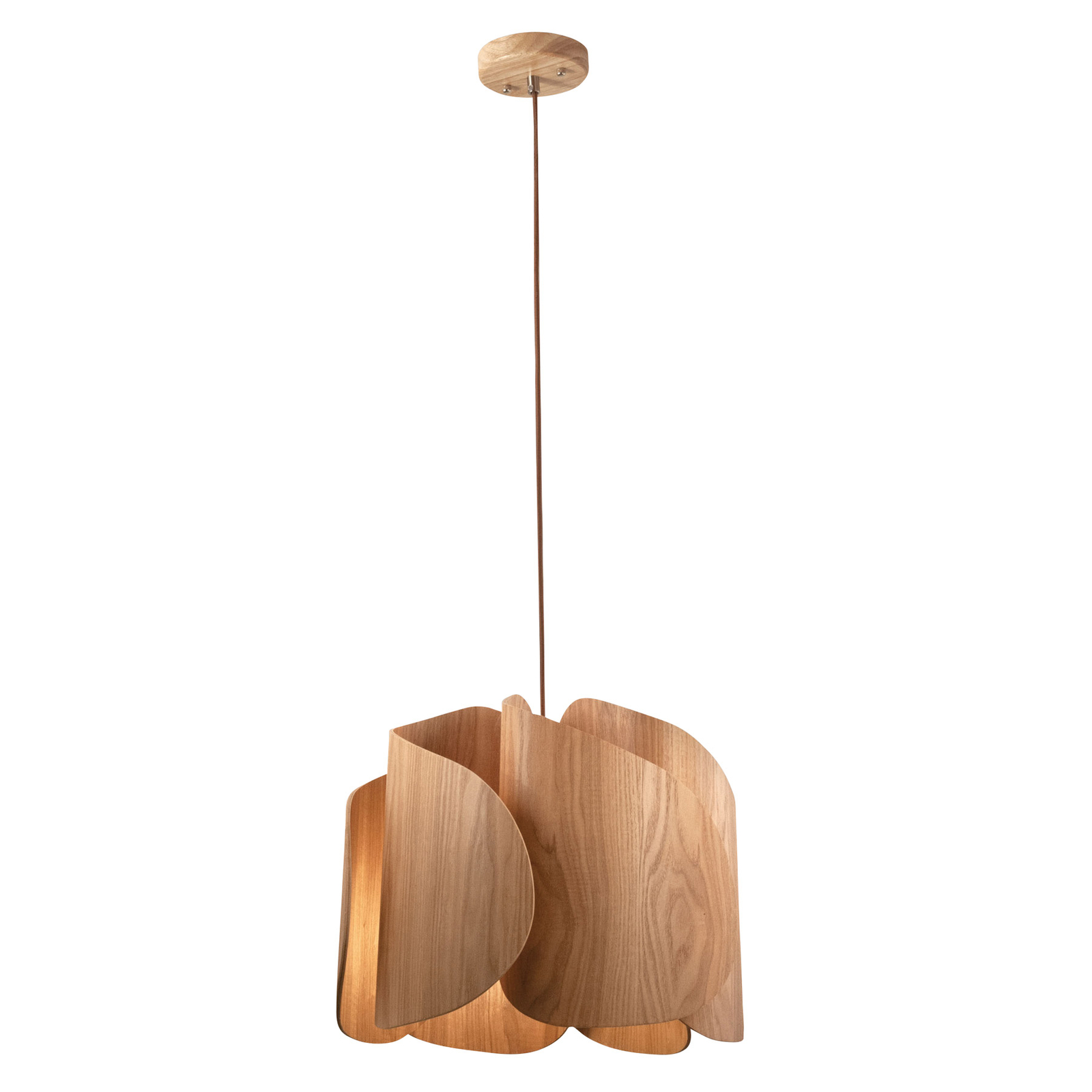 Závesná lampa Pevero jaseňové drevo zakrivený tvar