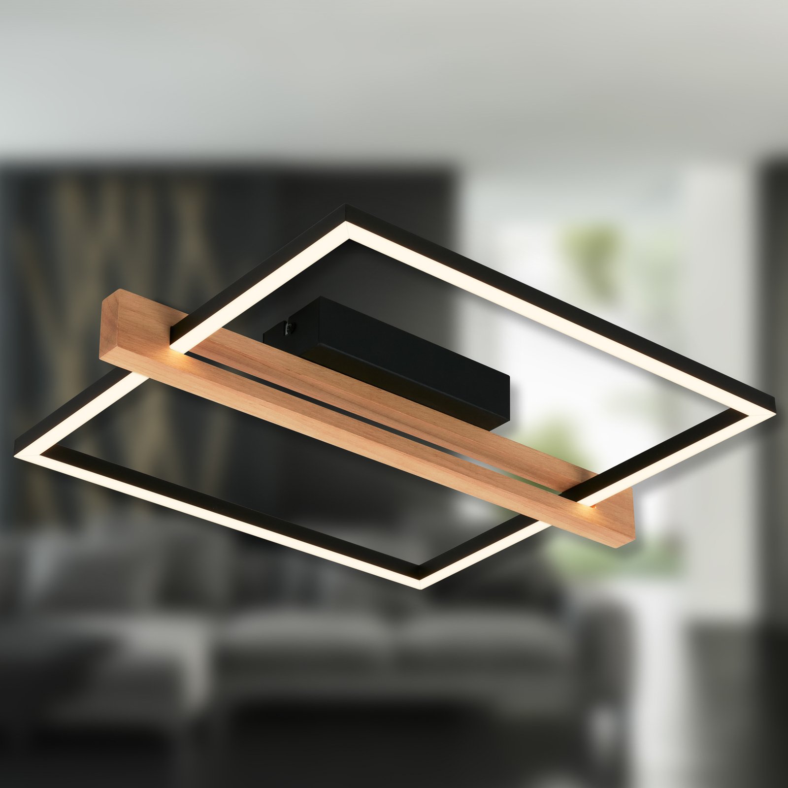 Moldura LED ceiling light, 43x35 cm, wood, metal, black