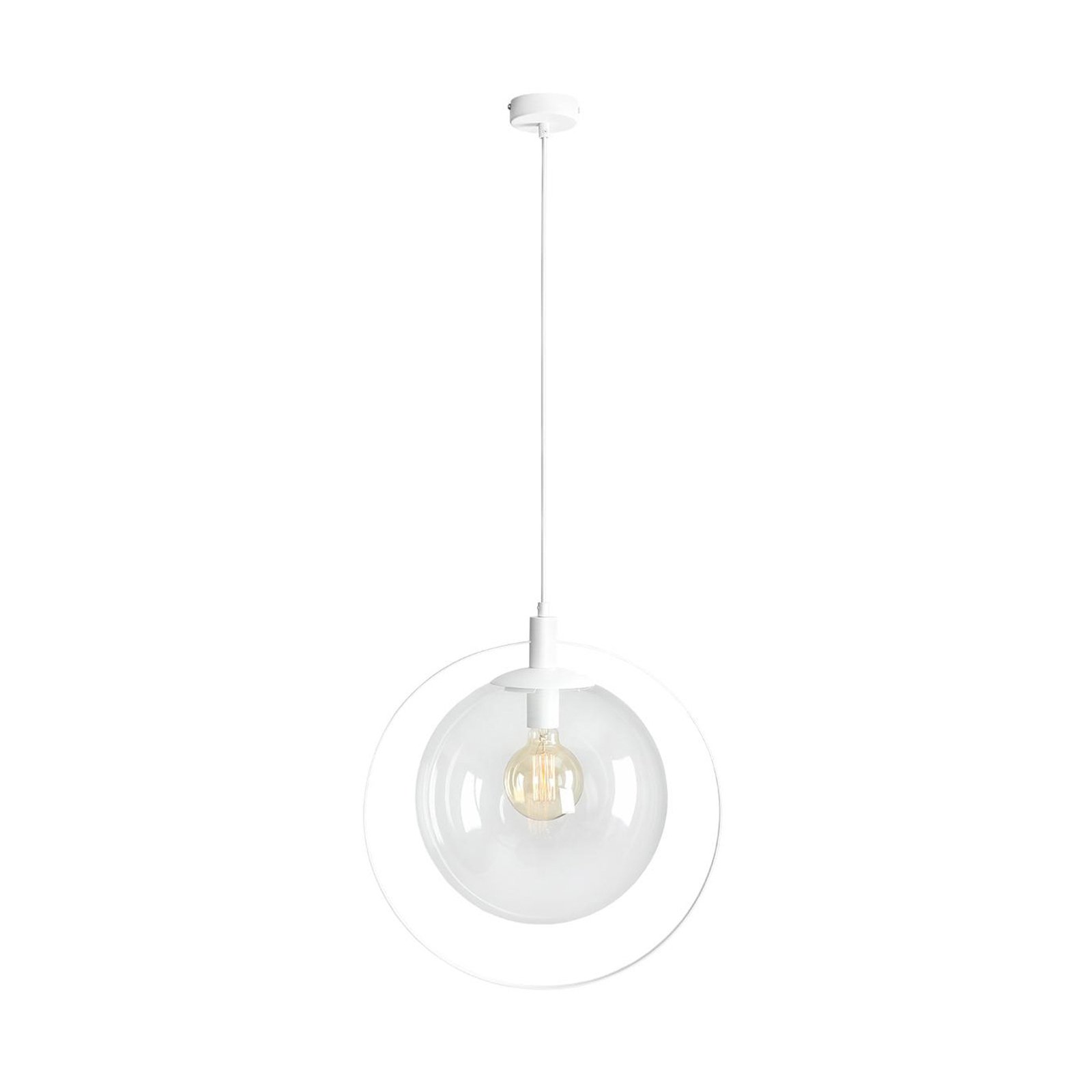 Suspension Aura, blanc, métal, verre, transparent, E27