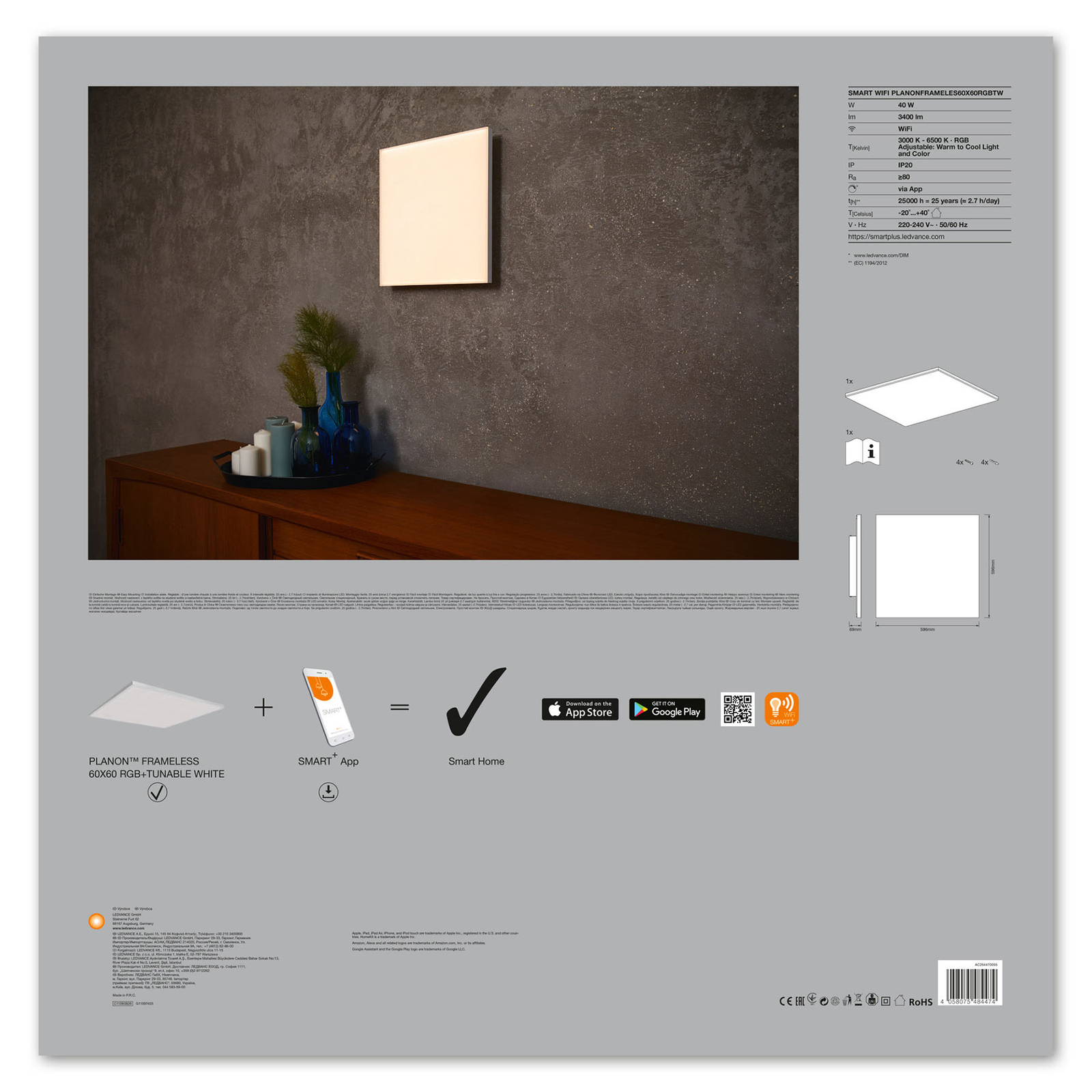 LEDVANCE SMART+ WiFi Planon LED-Panel RGBW eckig