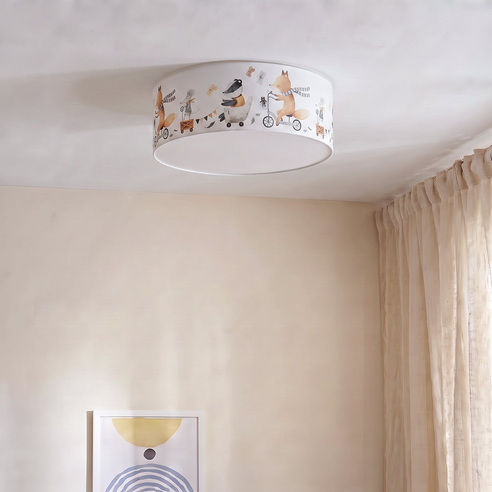 Plafonnier Kids Print, multicolore/beige, Ø 50 cm, en tissu - Duolla