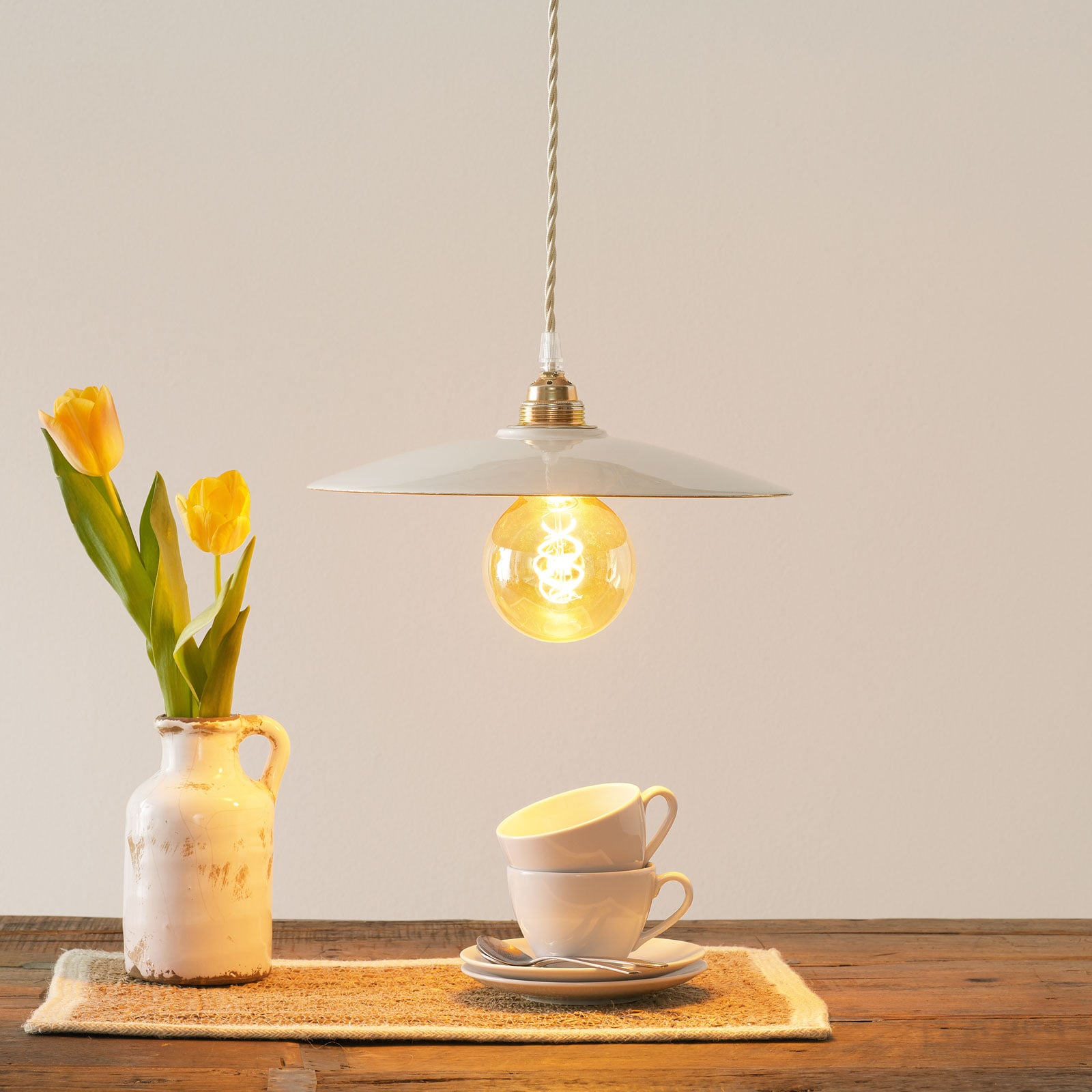 Eurokeramic S1890 ceramic pendant lamp, white/gold, for Living / Dining Room, ceramic, E27, 60 W, energy efficiency: A++, H: 9 cm