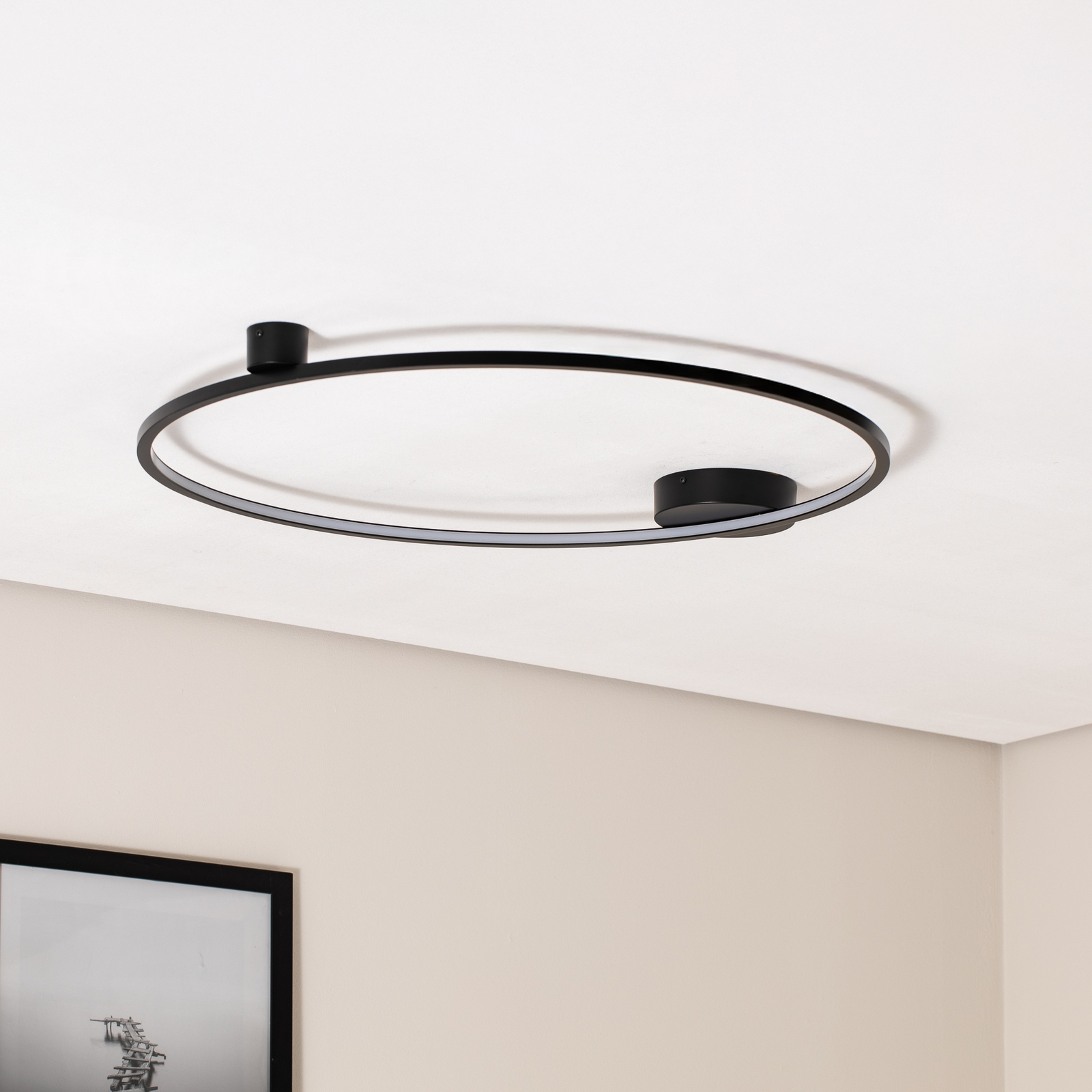 LED-Deckenleuchte Saturno, schwarz, Ø 80 cm, Metall, 4.000 K