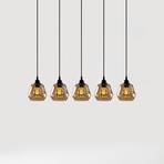 Hanging light Gold 033, gold-transparent glass, 5-bulb linear