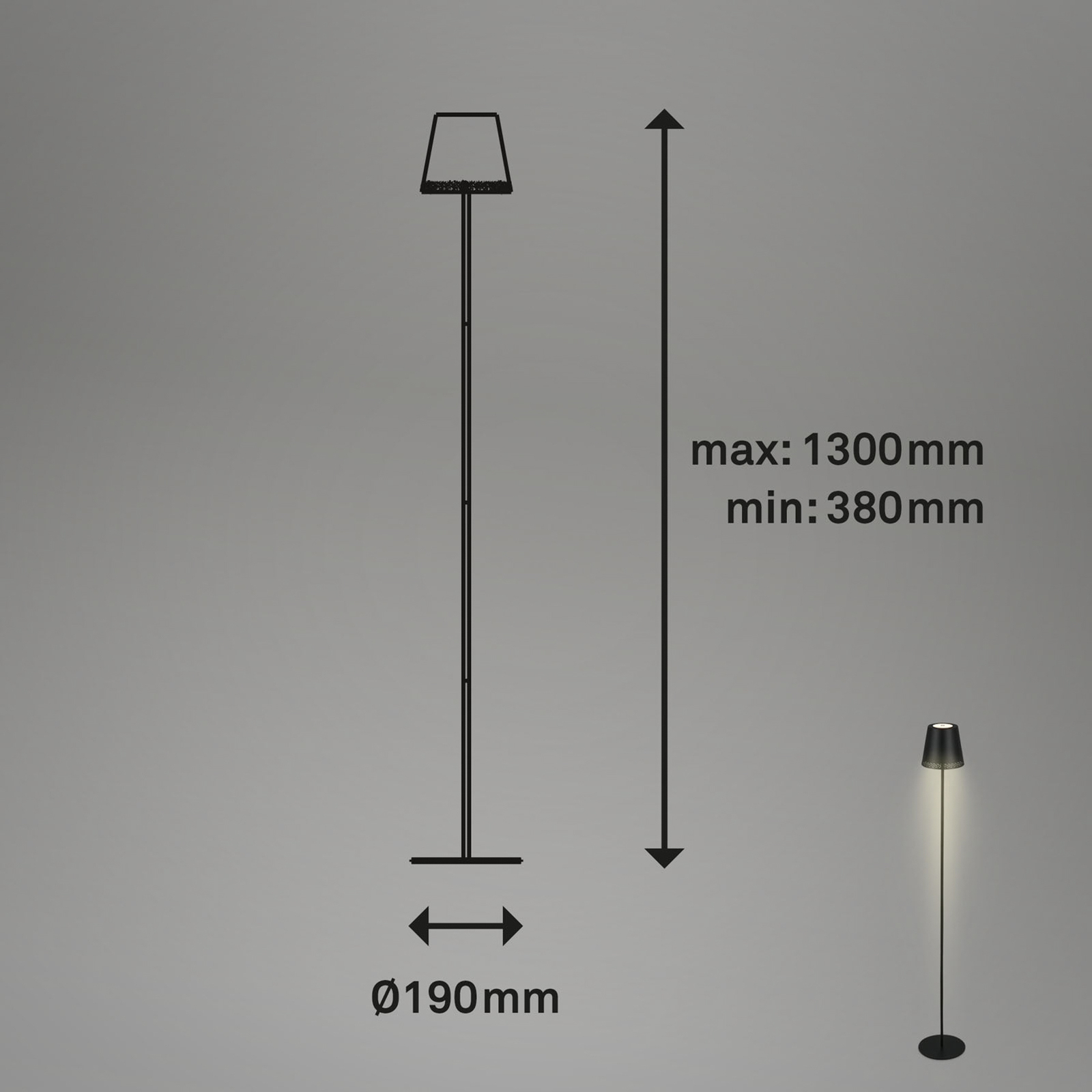 Kiki LED įkraunama grindų lempa, 2 700 K, juoda