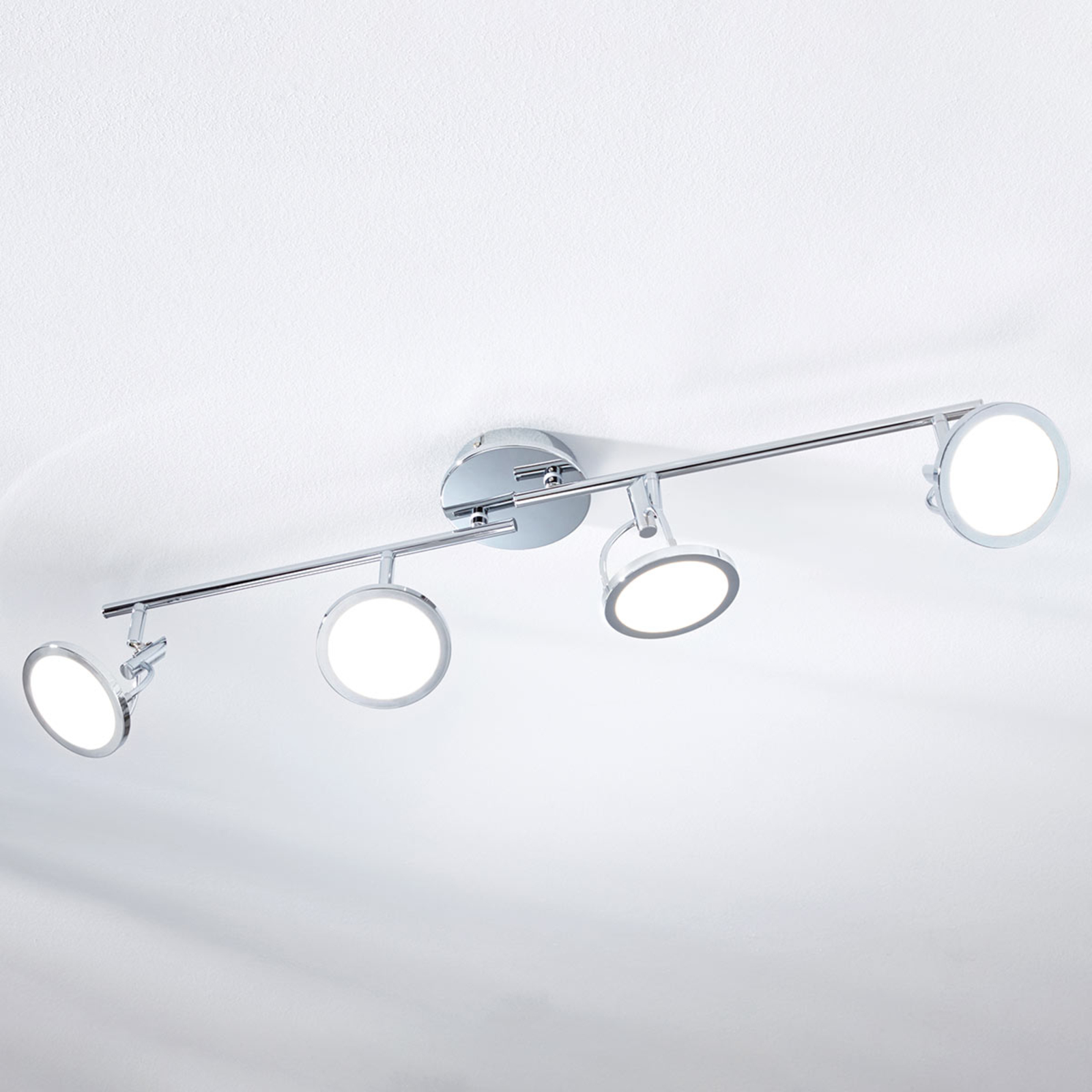 Lindby Jorne LED ceiling spotlight, chrome-plated, 4-bulb, for Living / Dining Room, metal, plastic, 5 W, energy efficiency: A+, L: 80 cm, W: 11 cm, H: 20.2 cm
