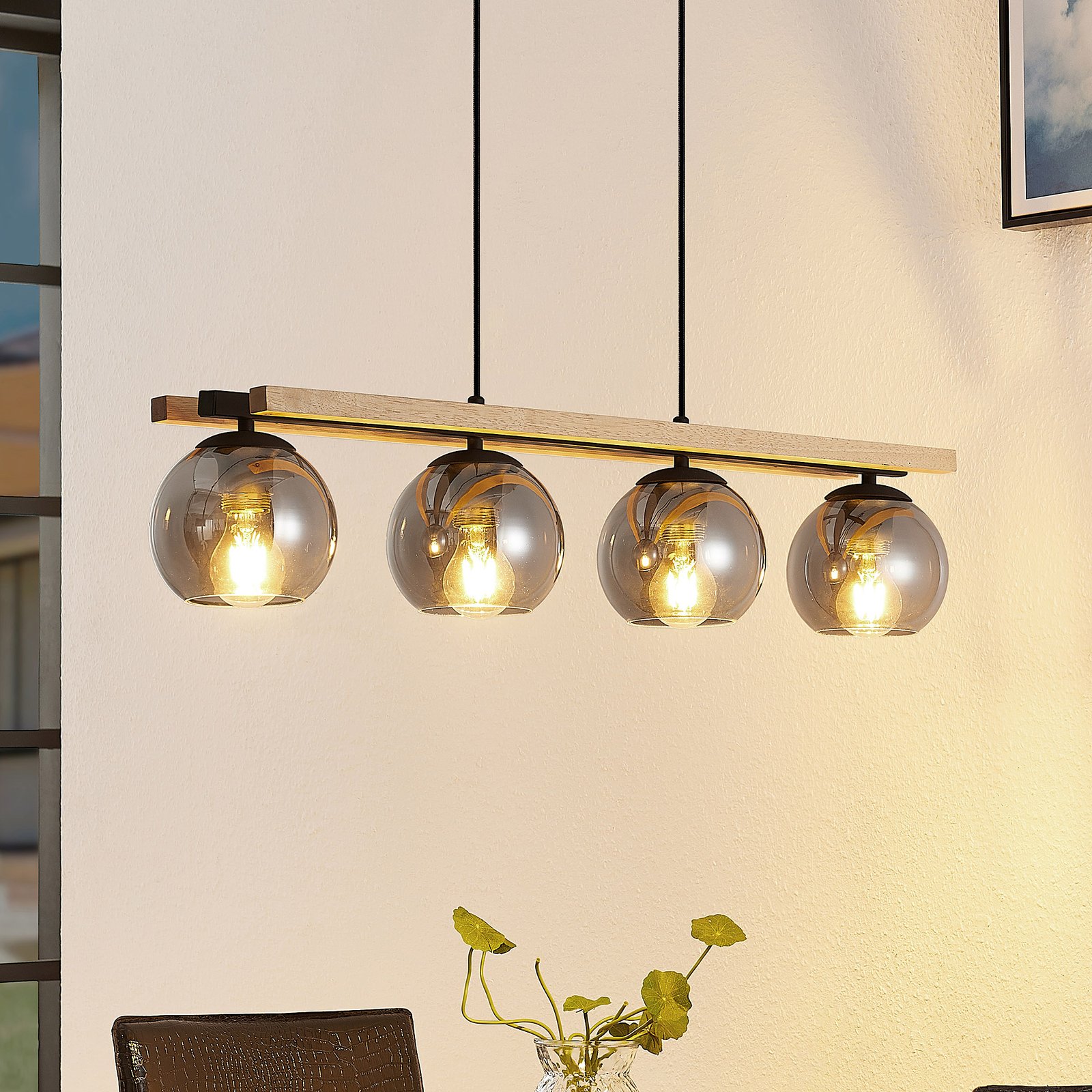 Philika Hanglamp Smoke/Wood/Black - Lindby