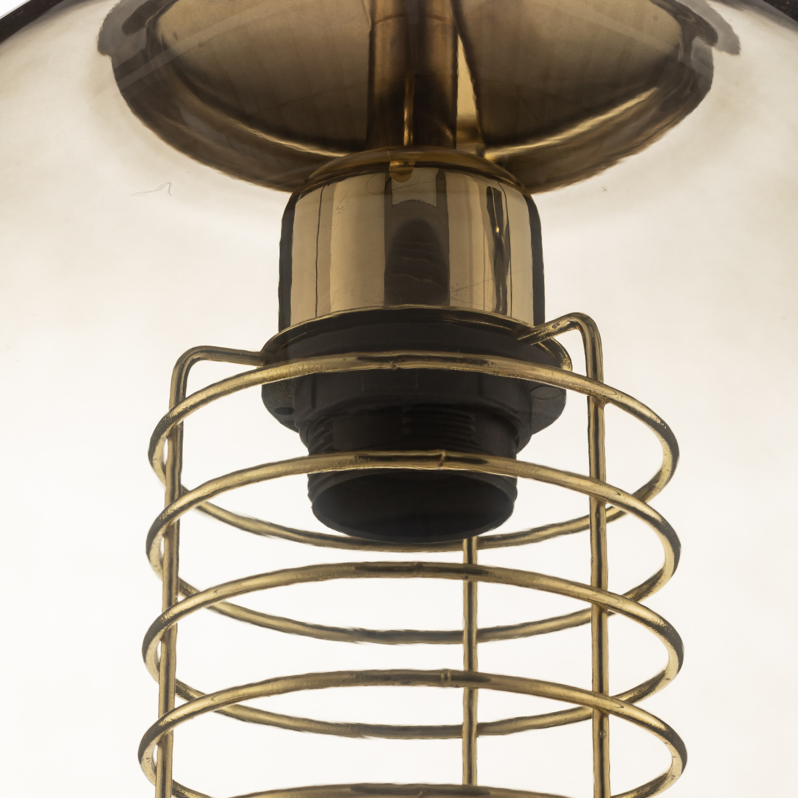 Galla függő lámpa rácsos belső búrával, füstszürke