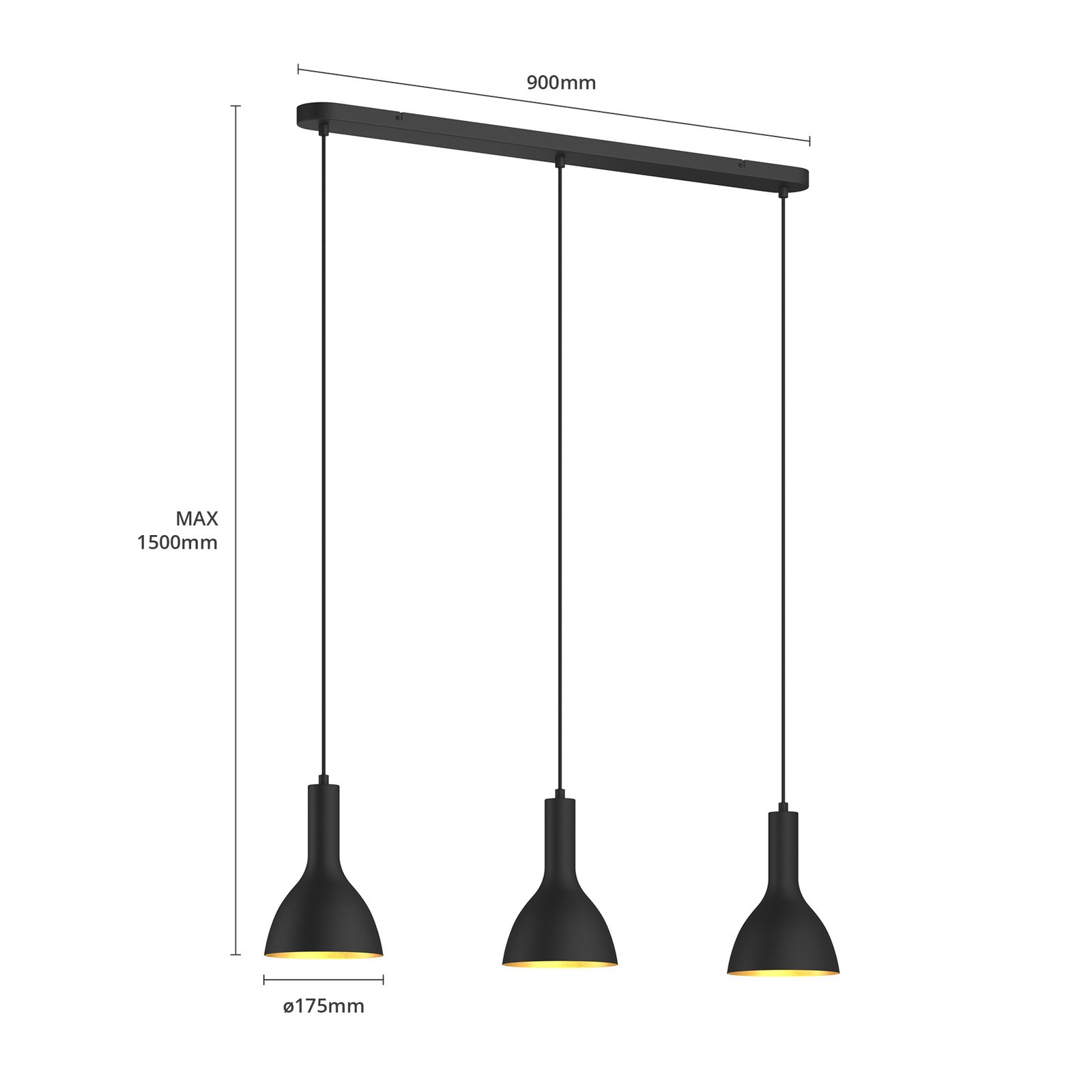 Cosmina 3 Hanglamp Black/Gold - Arcchio