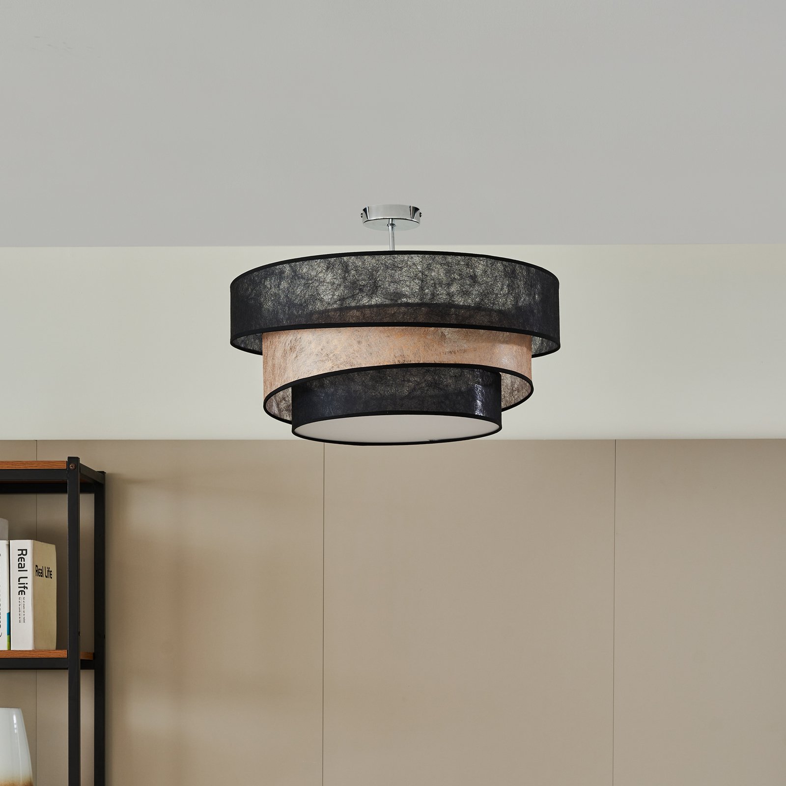 Lindby Deckenlampe Ayvira, schwarz/gold, Textil, 56 cm, E27