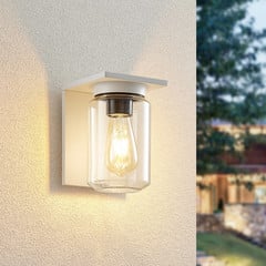 Lucande aplique de exterior Semka, blanco, aluminio, cristal, 20cm