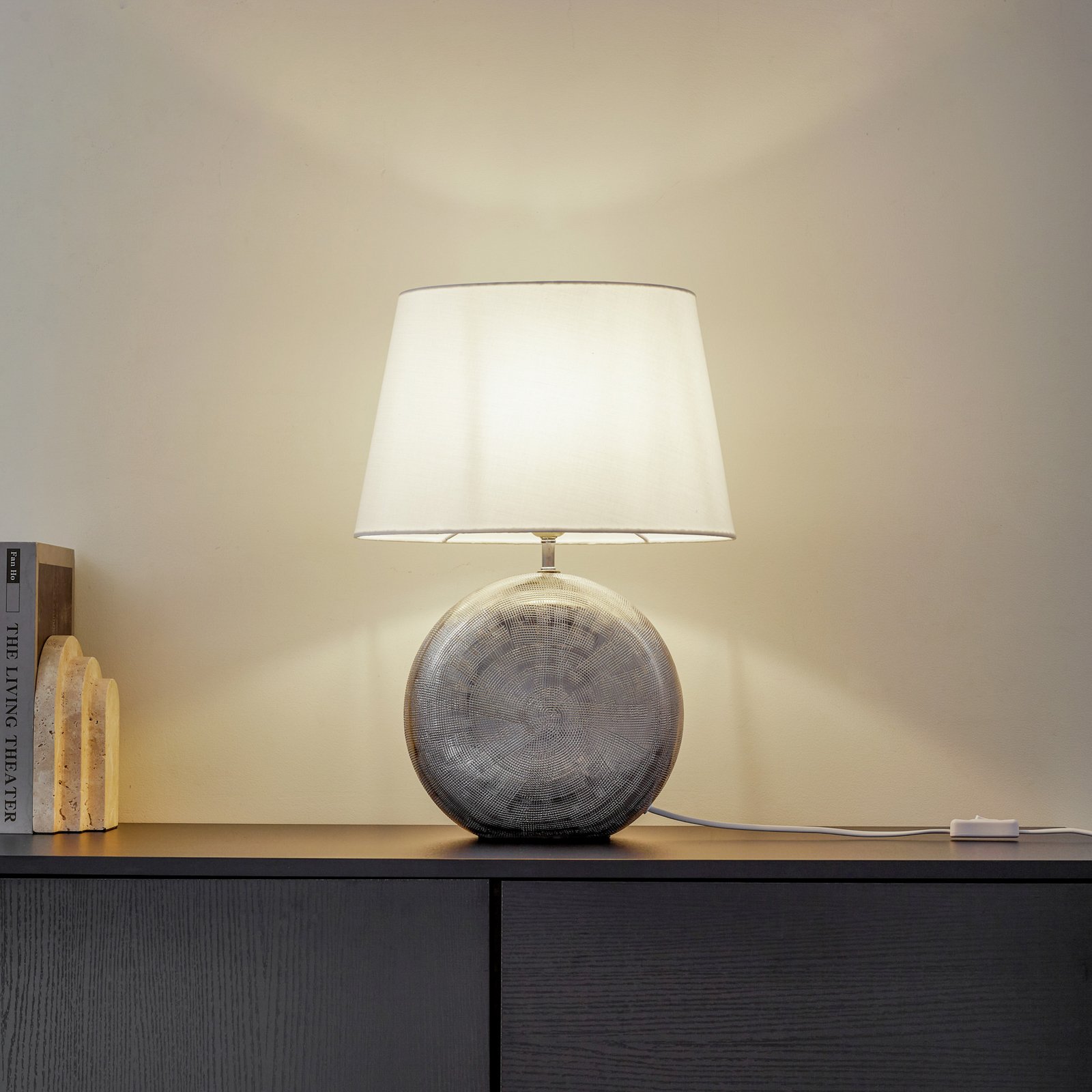 Lampa stołowa Lindby Florentino, 49 cm, ceramika, tkanina