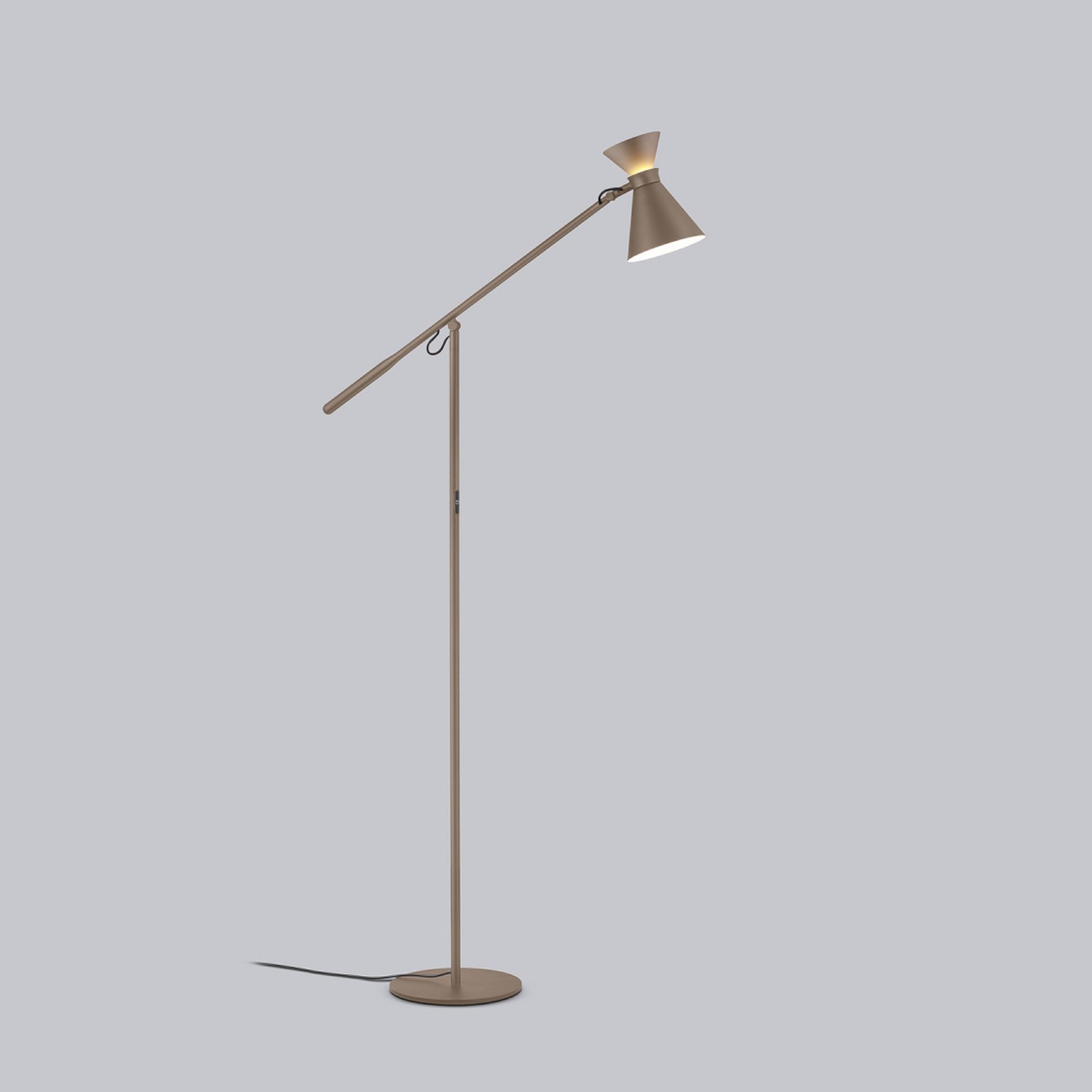 Lampa stojąca LED Helestra LUK, brązowa, ściemniany, regulowana wysokość
