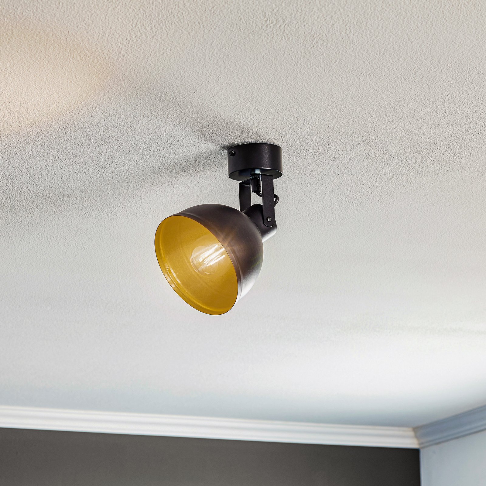 Trial ceiling light, 1-bulb, black/gold