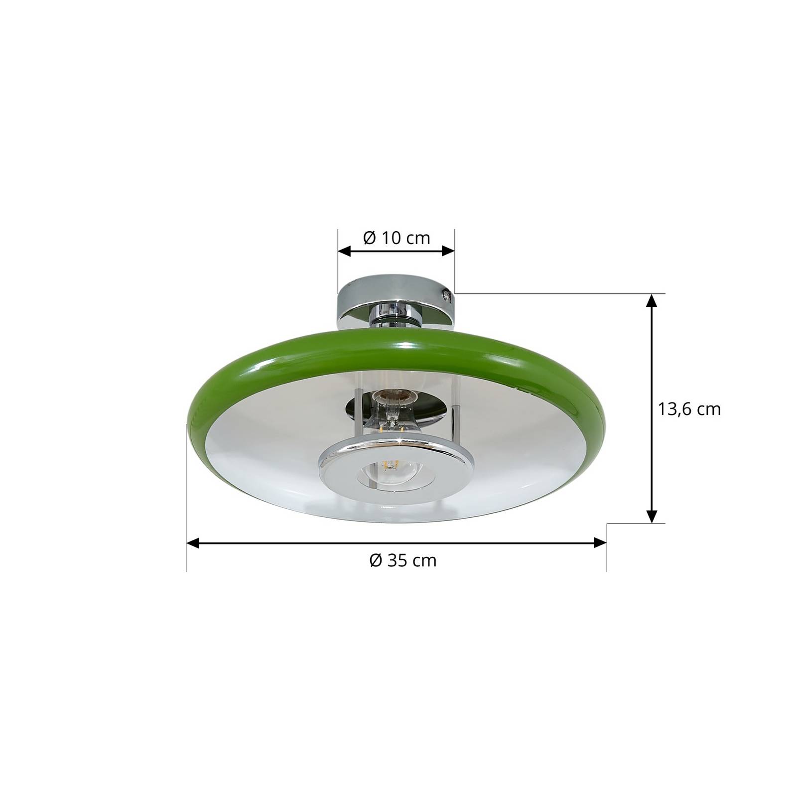Lindby lampa sufitowa Branford, Ø 35 cm, zielona, metal