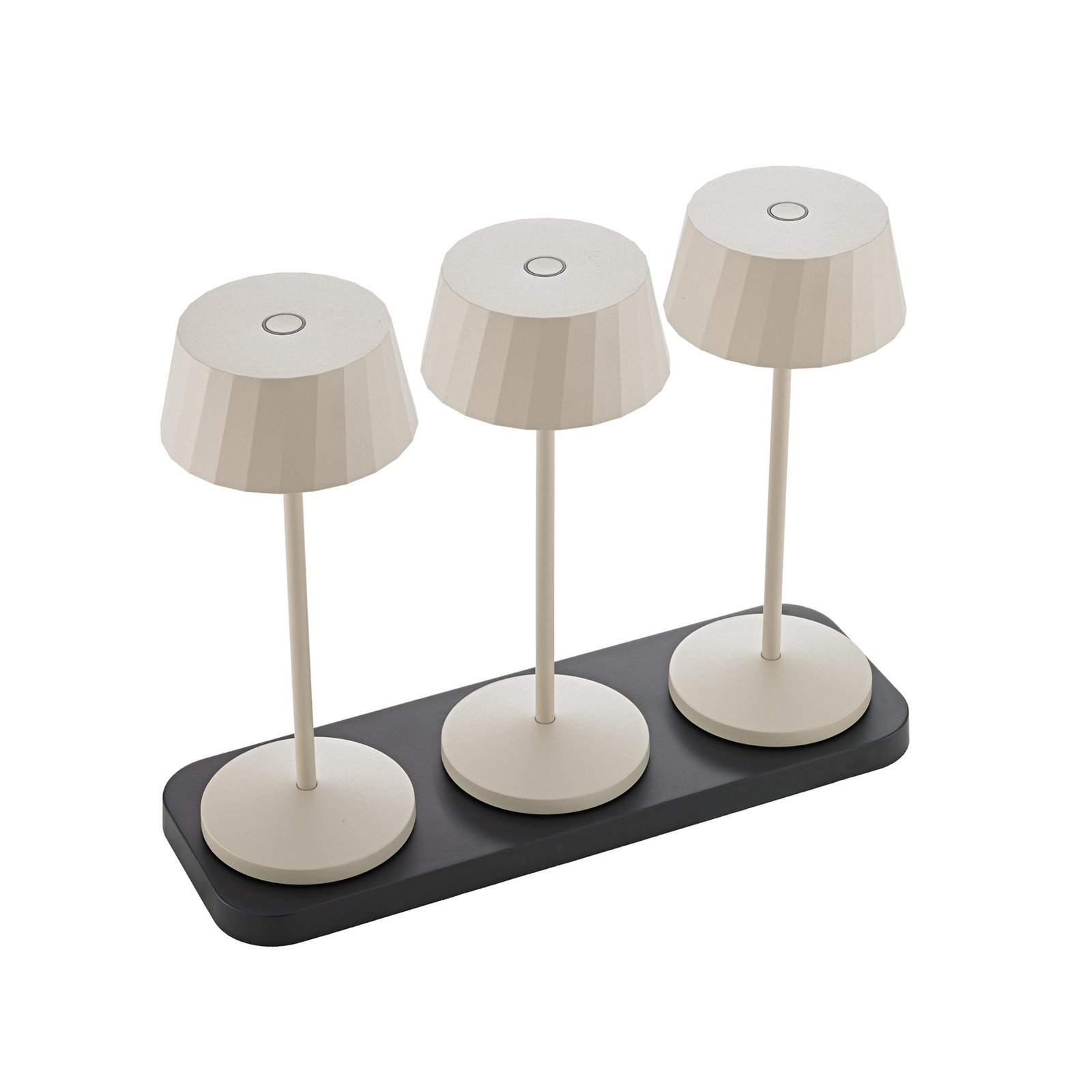 LED újratölthető asztali világítás Facetta, 3 db-os szett, bézs, 22 cm, IP44