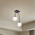 Bandi ceiling light, black/opal, 2-bulb, G9
